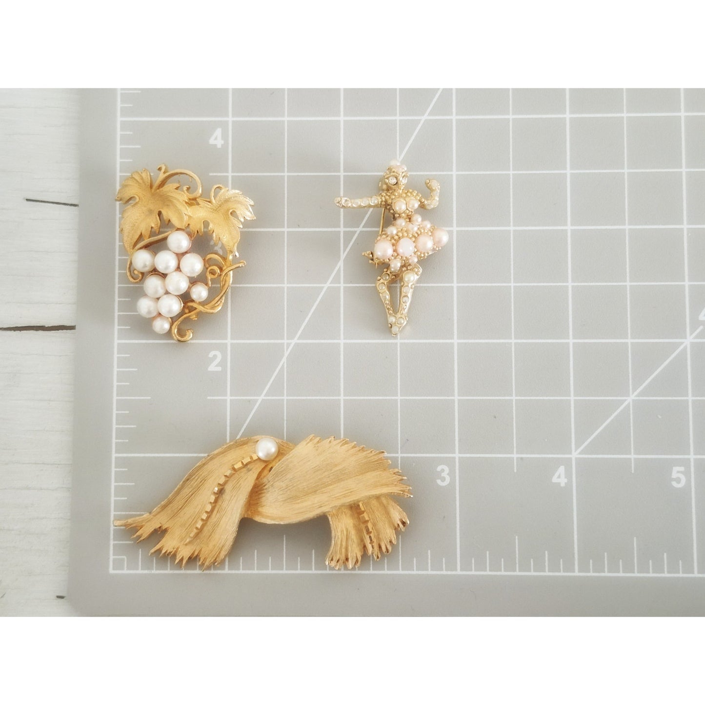 Vintage Gold-tone and Faux Pearl Brooch Lot of 3