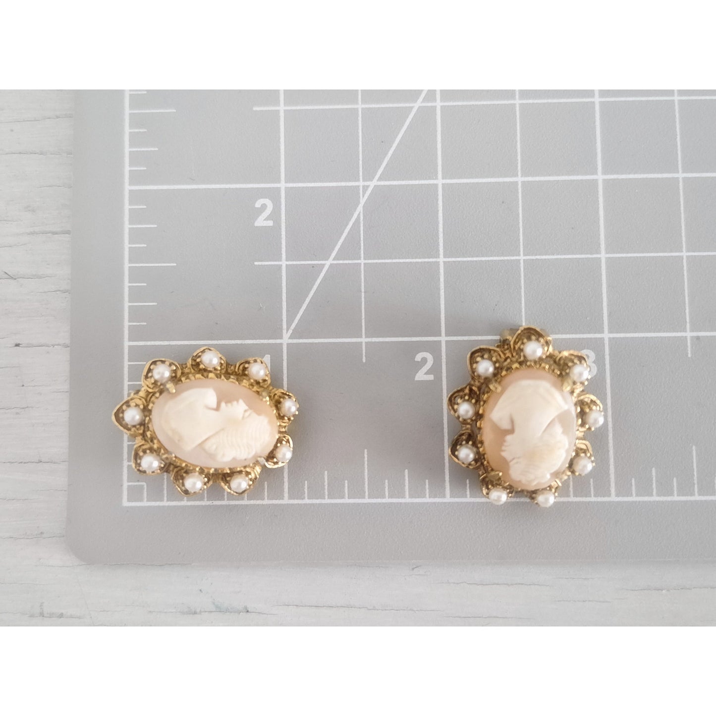 Vintage MCM Pearl Halo Victorian Lady Cameo Earrings