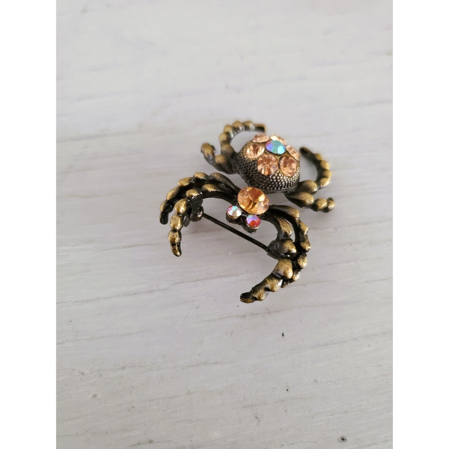Bronze Spider Rhinestone Brooch