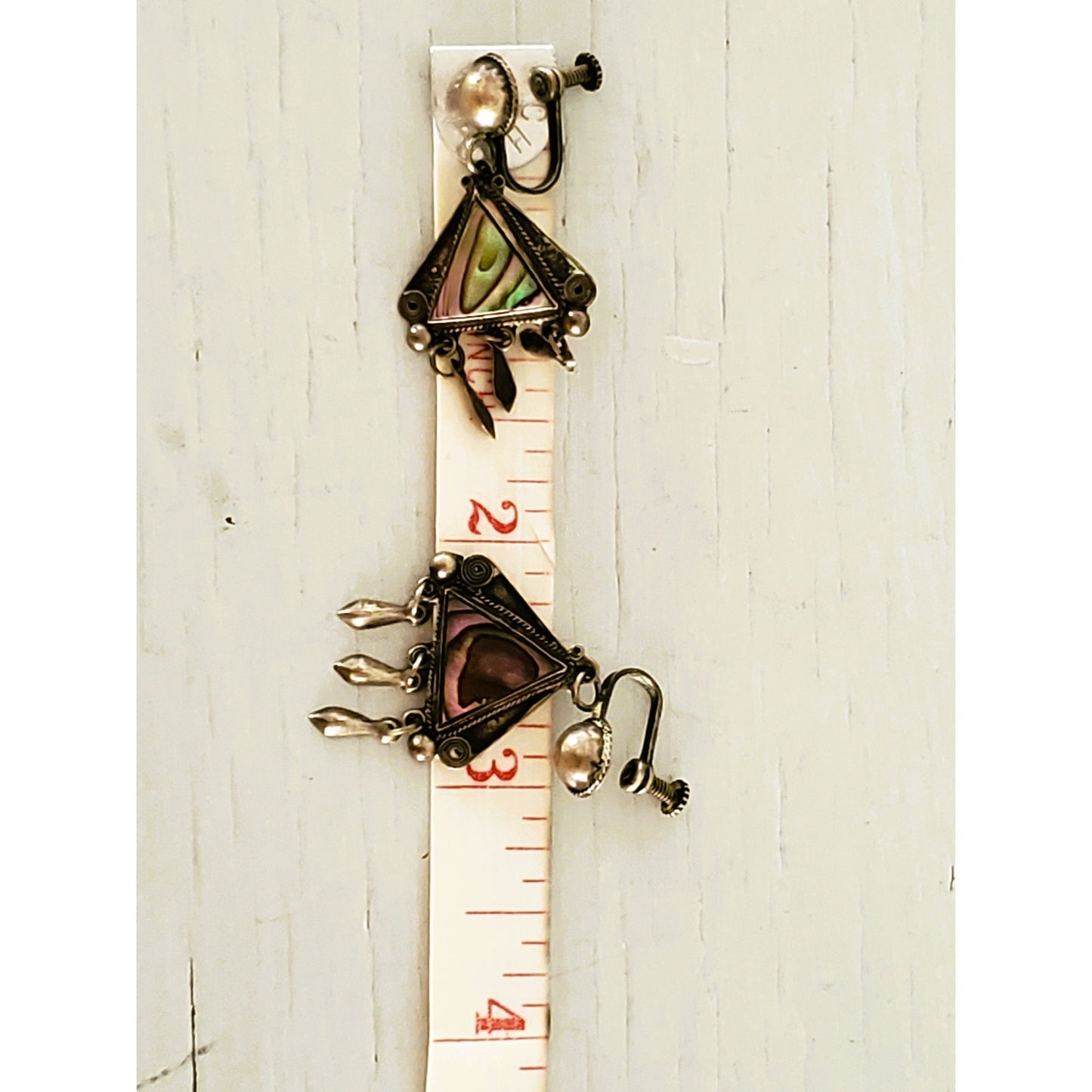 Vintage Sterling Silver Mother of Pearl Dangle Screw On Earrings