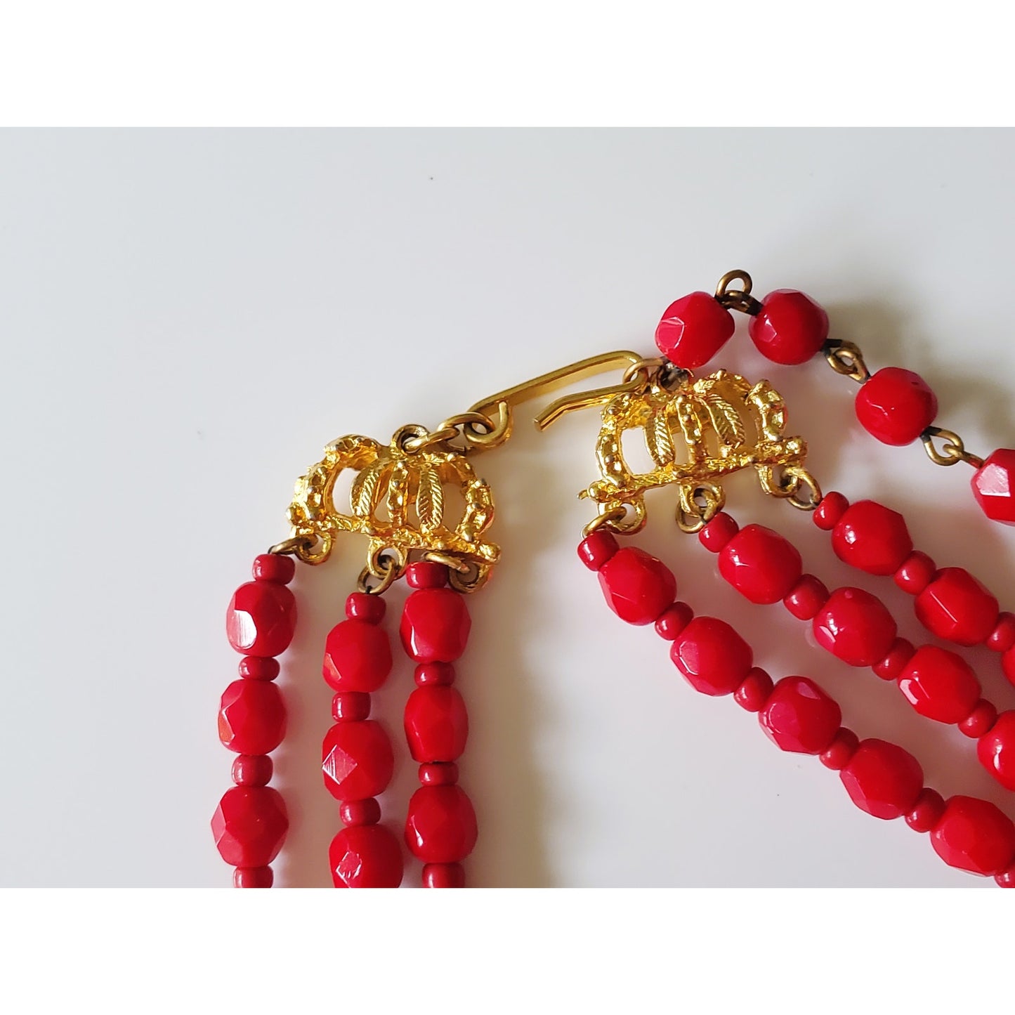 Vintage Hobe Red Acrylic Double Strand Beaded Necklace and Earring Set