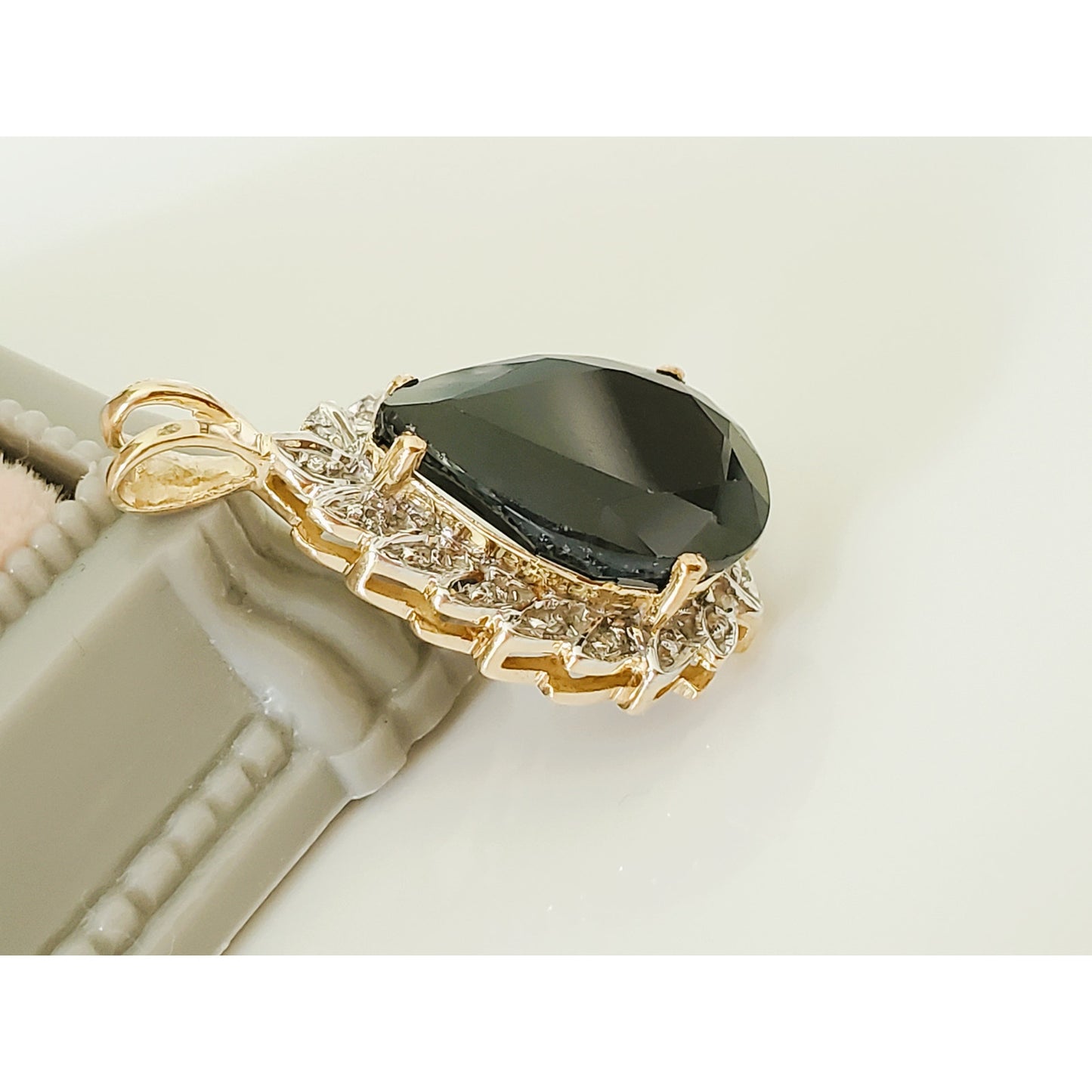 Vintage 14K Gold Joseph E. Demarco Sapphire and Diamond Pear Pendant