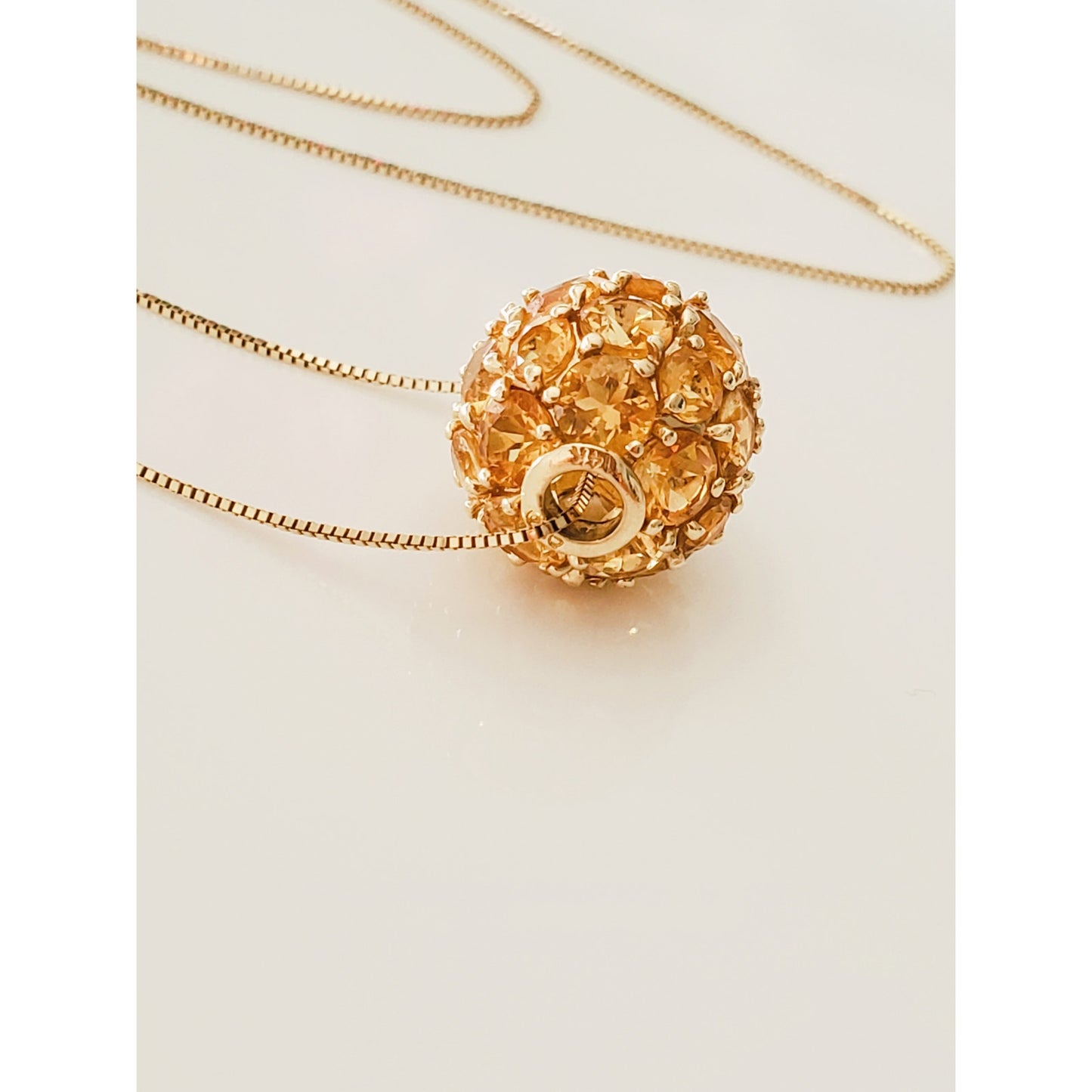 Vintage 14K Gold Citrine Cluster Ball Necklace