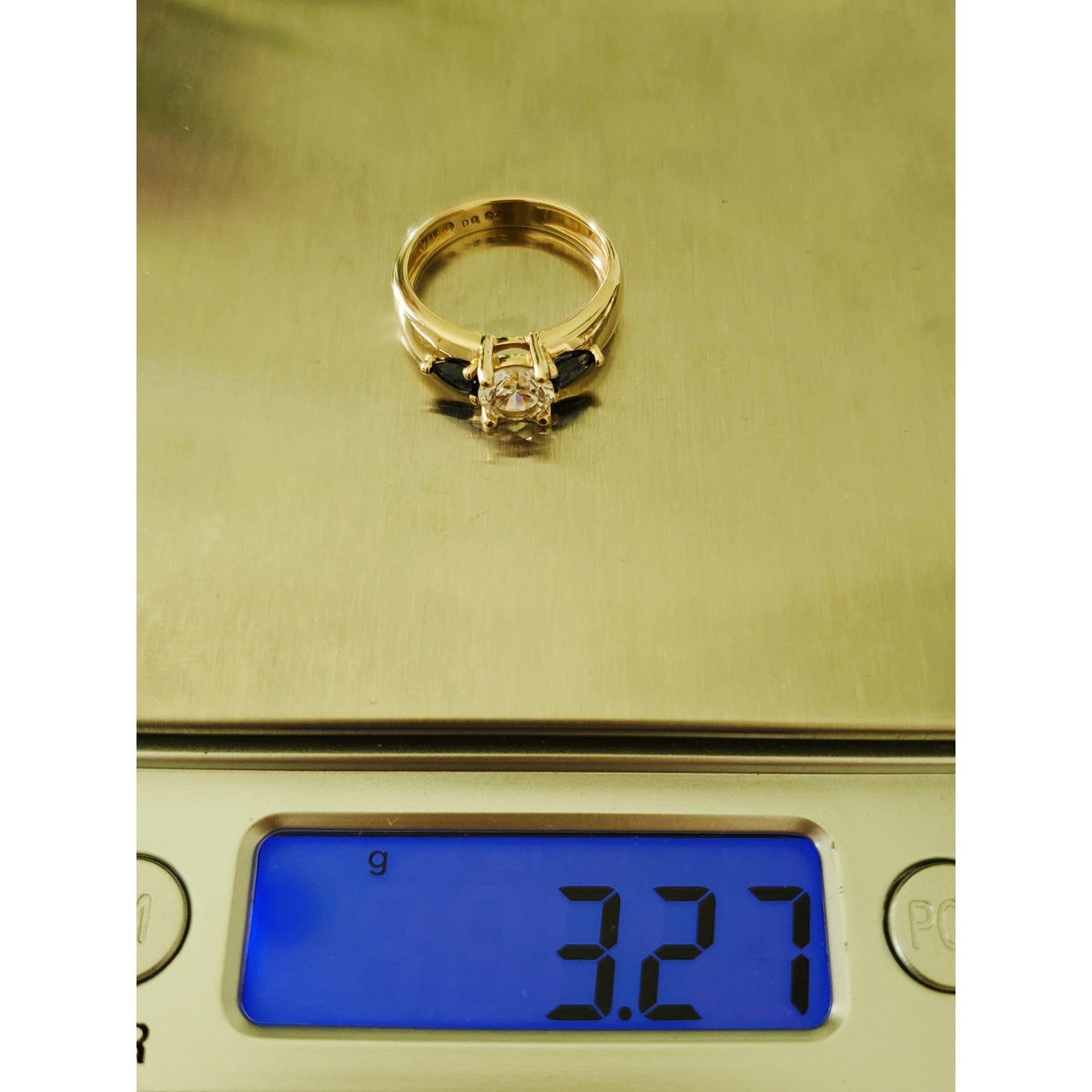 Vintage 14K Gold Sapphire and Crystal Zirconia Ring