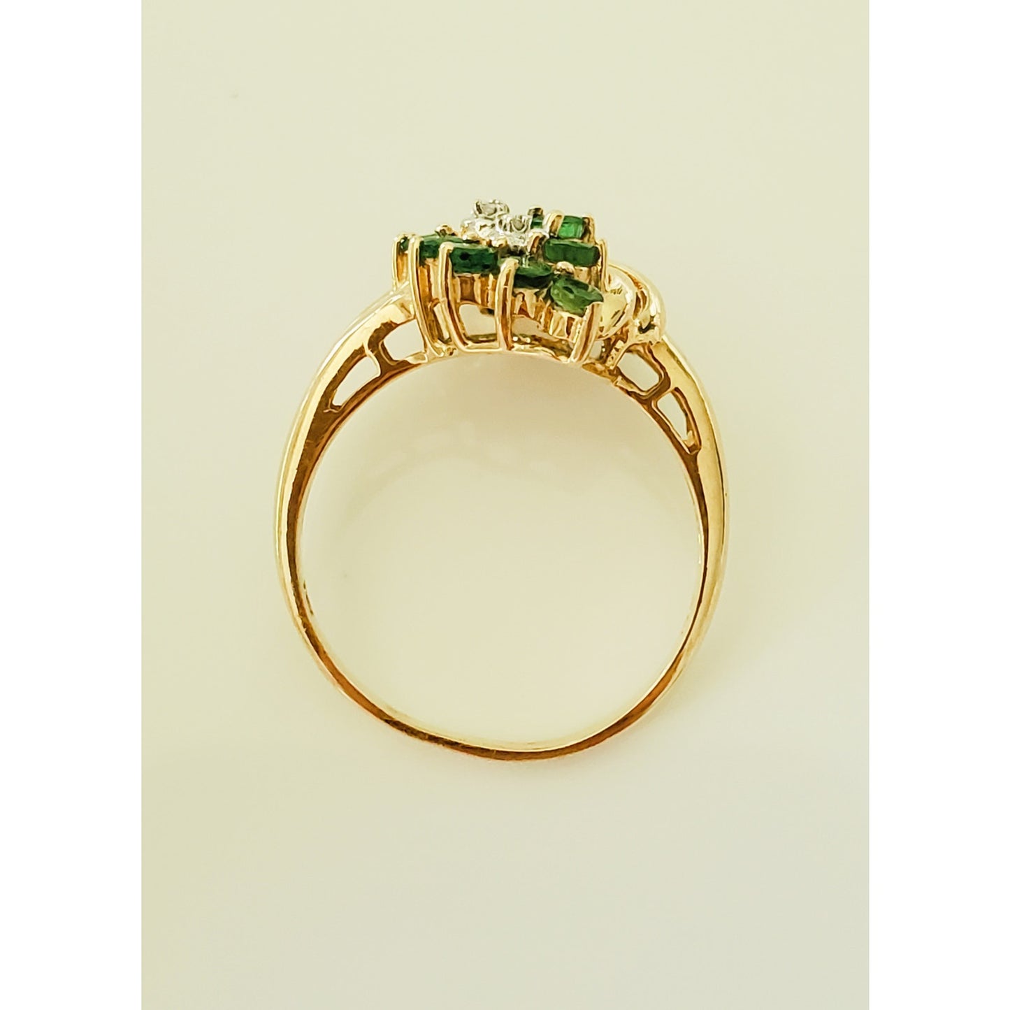 Vintage 14K Gold Emerald and Diamond Cluster Cocktail Ring