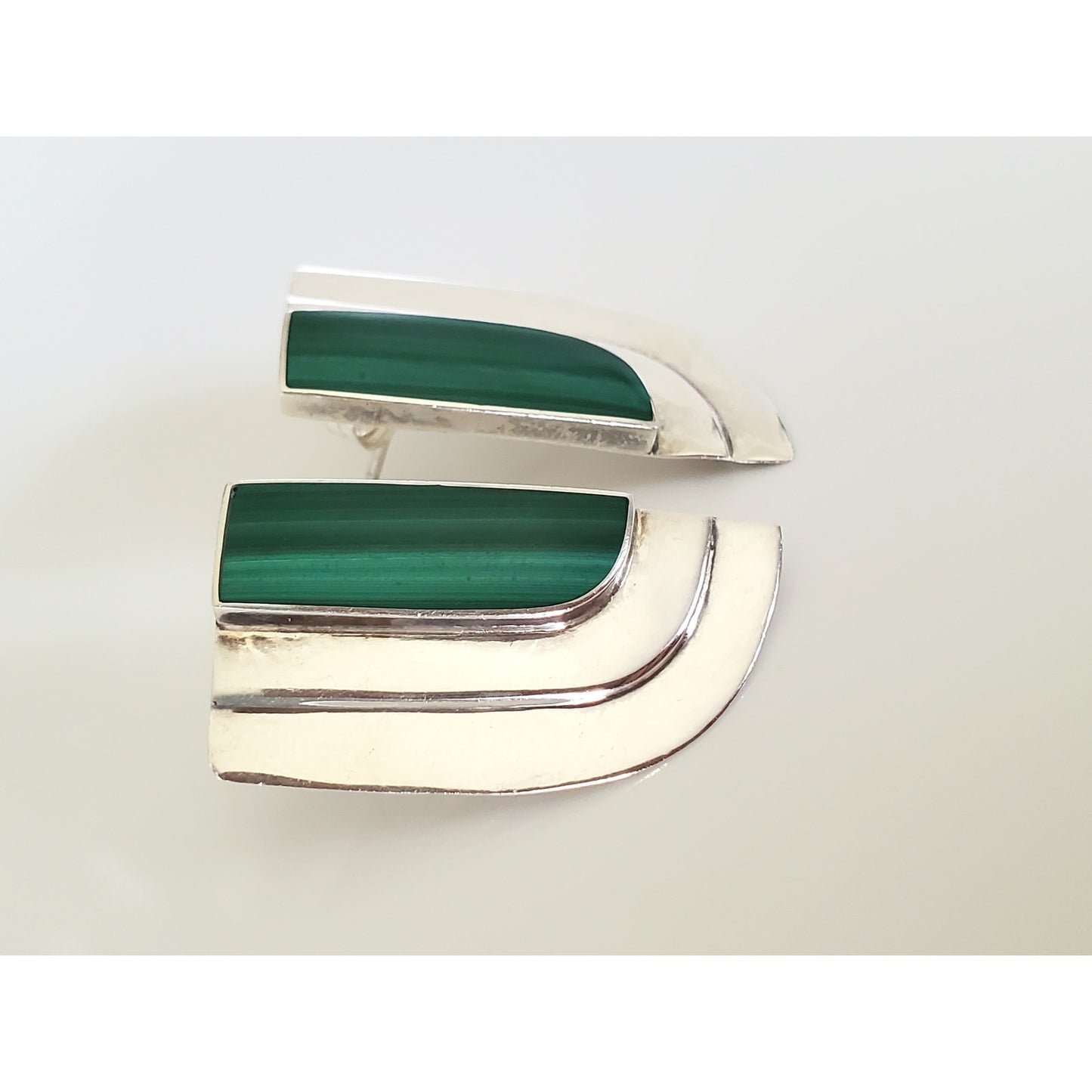 Vintage Sterling Silver Modernist Malachite Stud Earrings