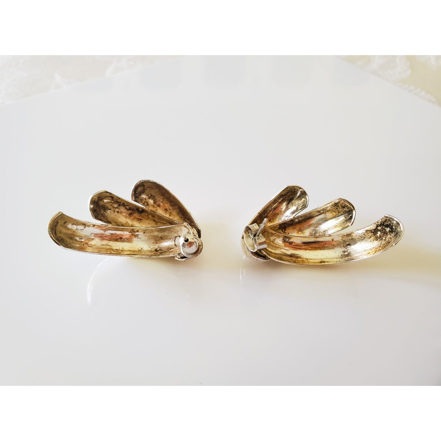 Vintage Silver Tone Feather Earrings