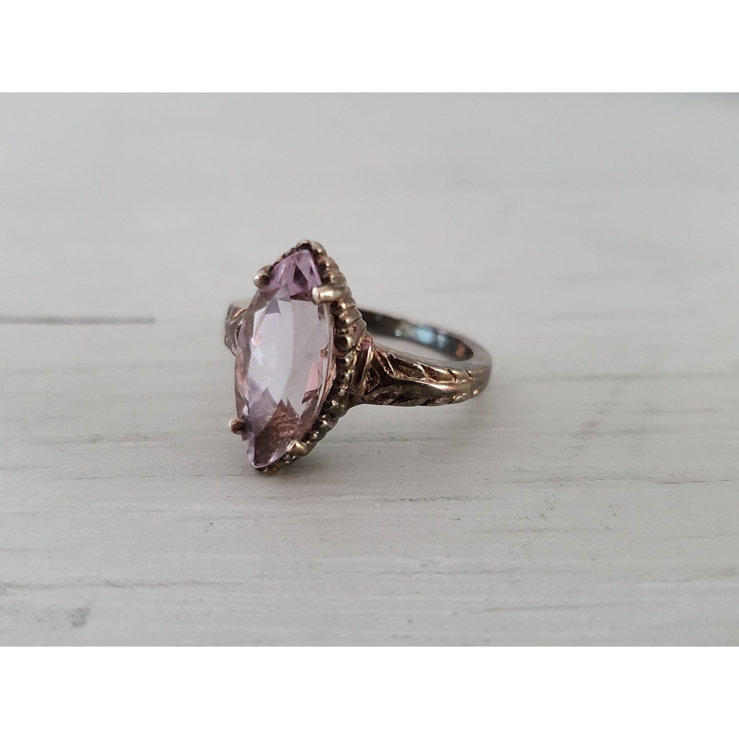 Vintage Sterling Silver Marquise Cut Purple Amethyst Ring