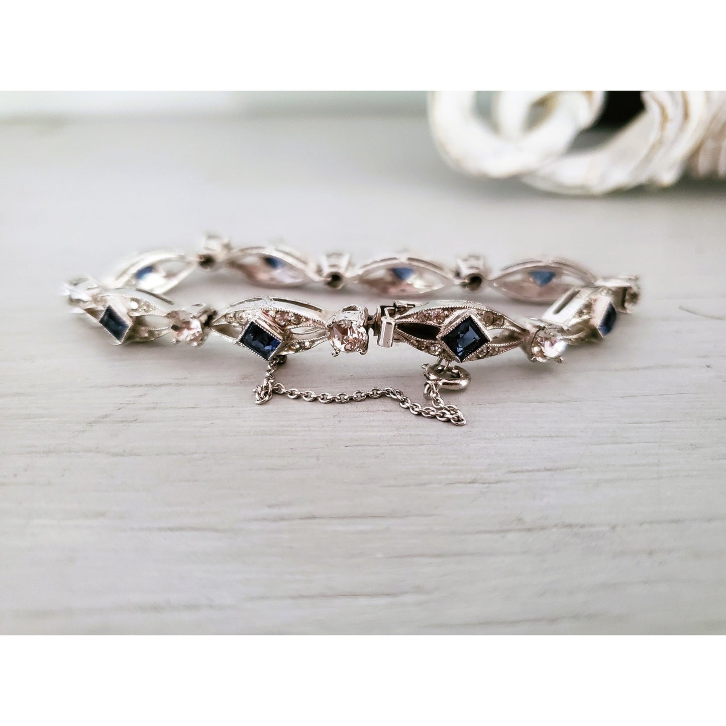 Sterling Silver Sapphire and CZ Tennis Bracelet
