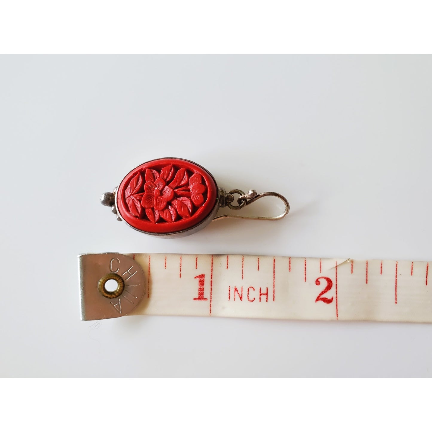 Vintage Sterling Silver Cinnabar Red Dangle Earrings