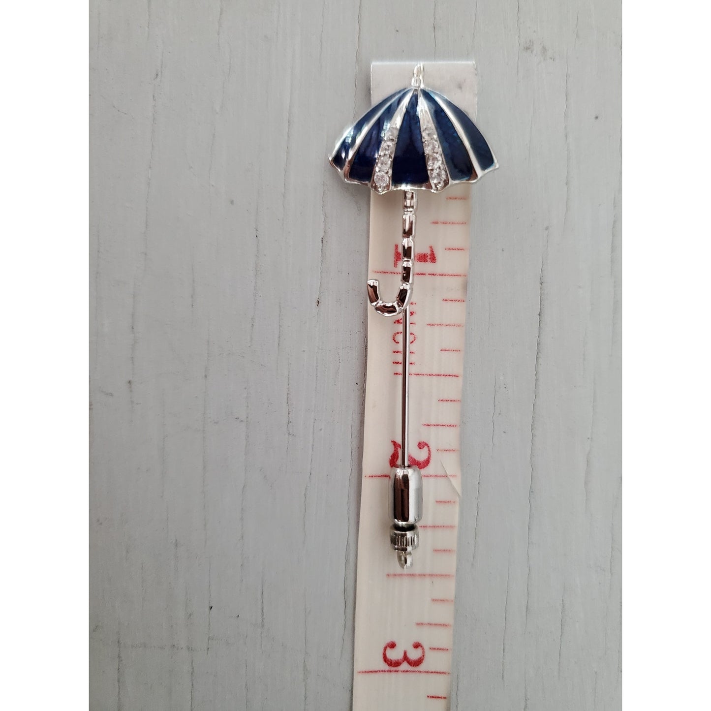 CZ and Enamel Plated Sterling Silver Umbrella Hat Pin