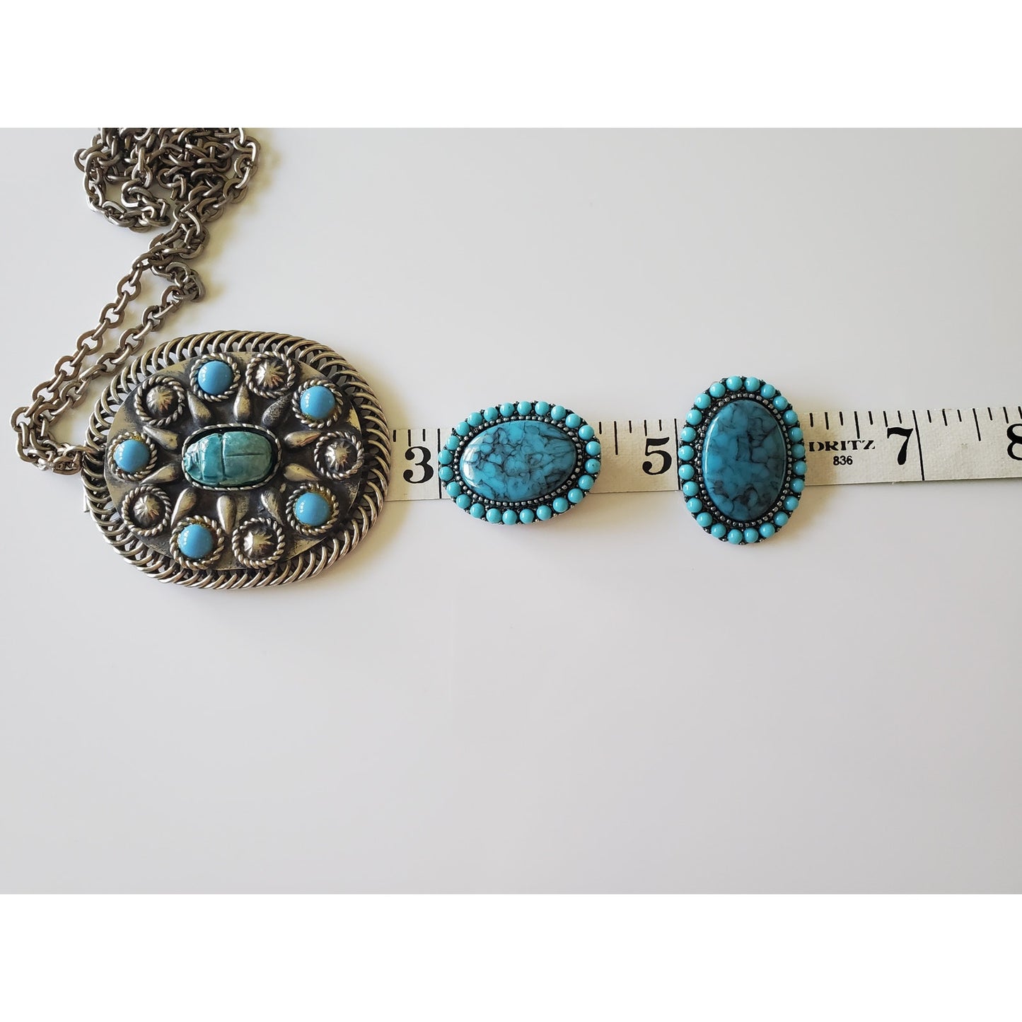Vintage Faux Turquoise Roma Designer Earrings and Necklace