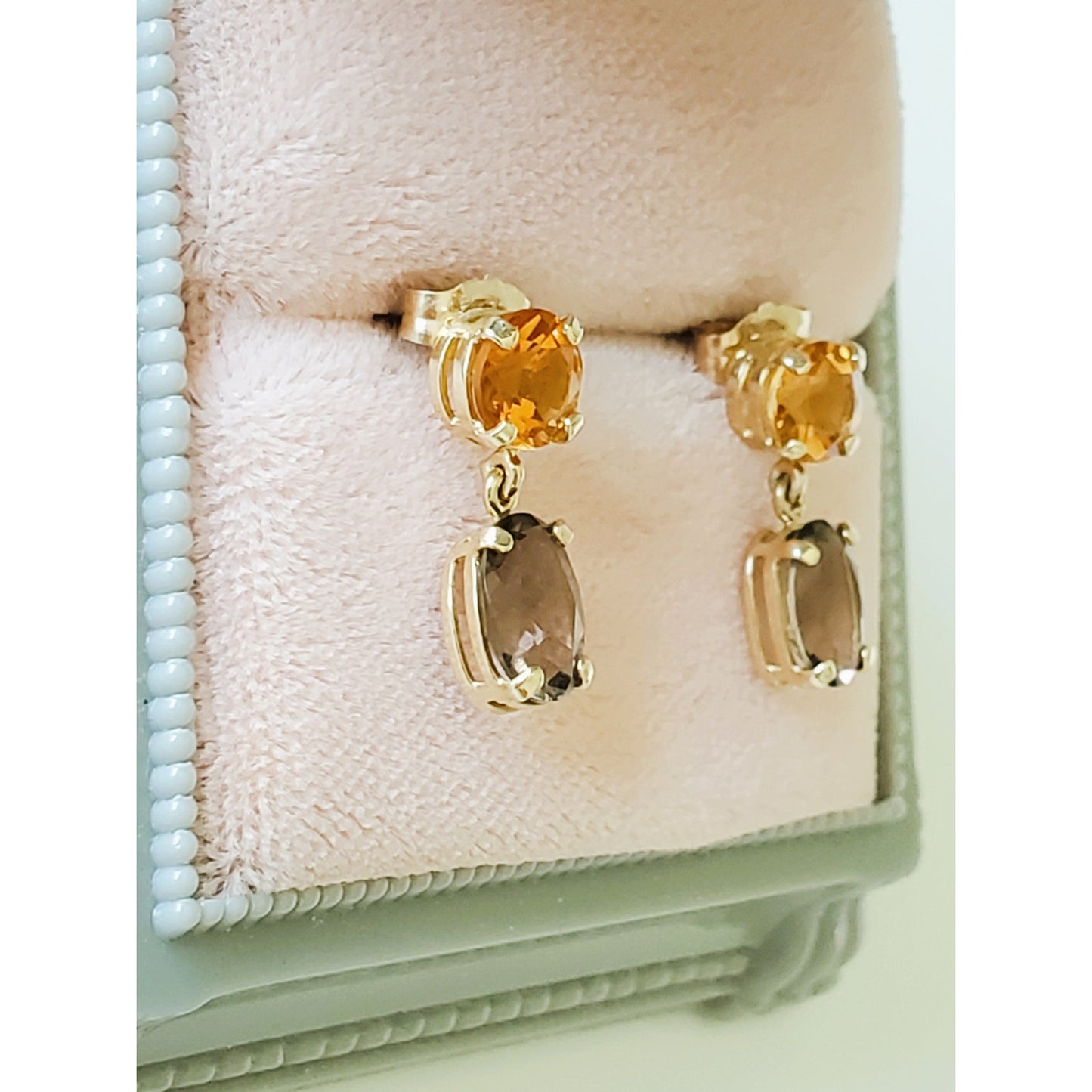 Vintage Citrine and Smokey Topaz Dangle Earrings
