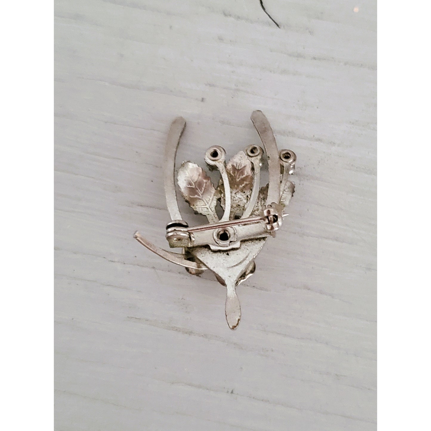 Vintage Silver tone Floral Wishbone Pin Brooch
