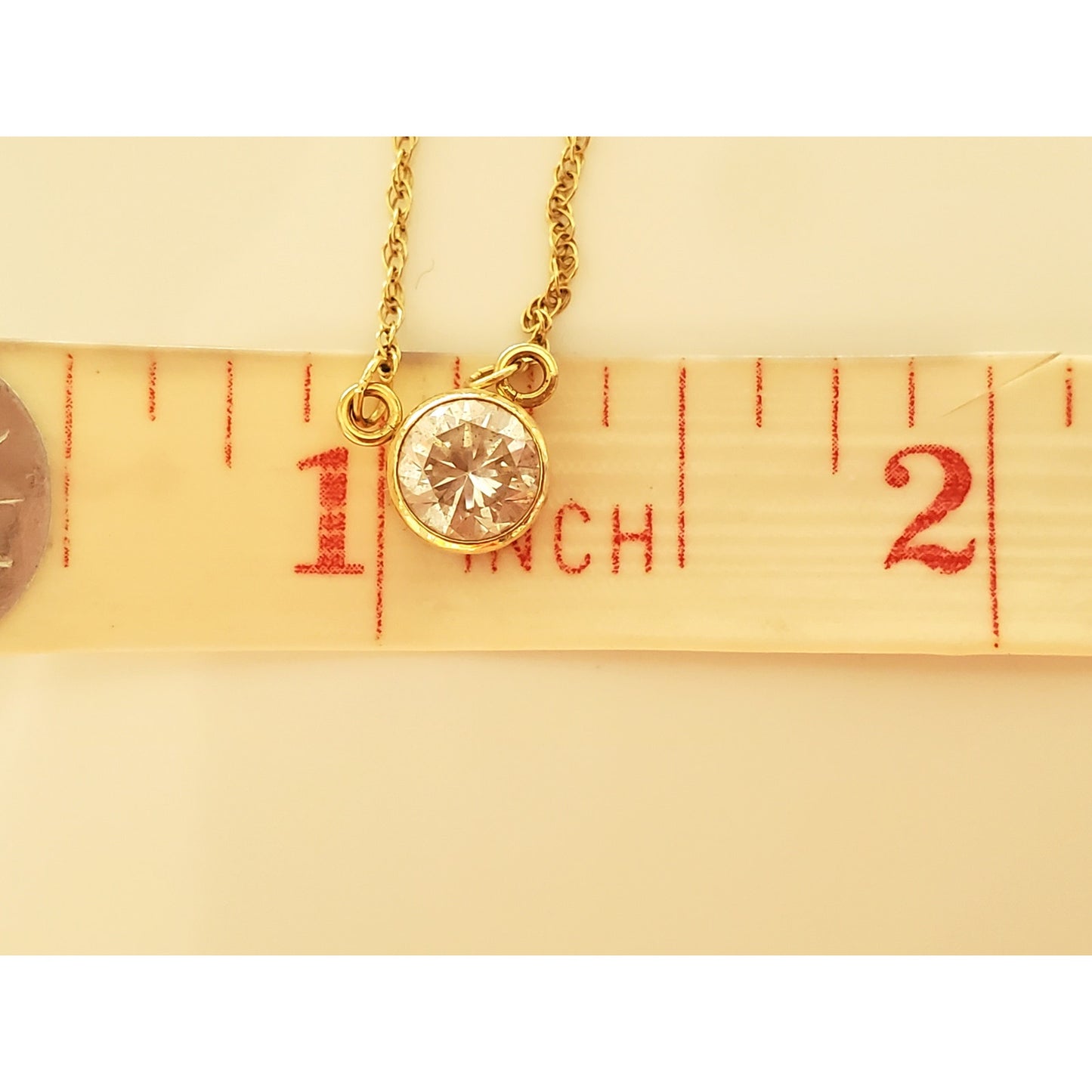 Vintage 14K Gold Crystal Zirconia Solitaire Necklace