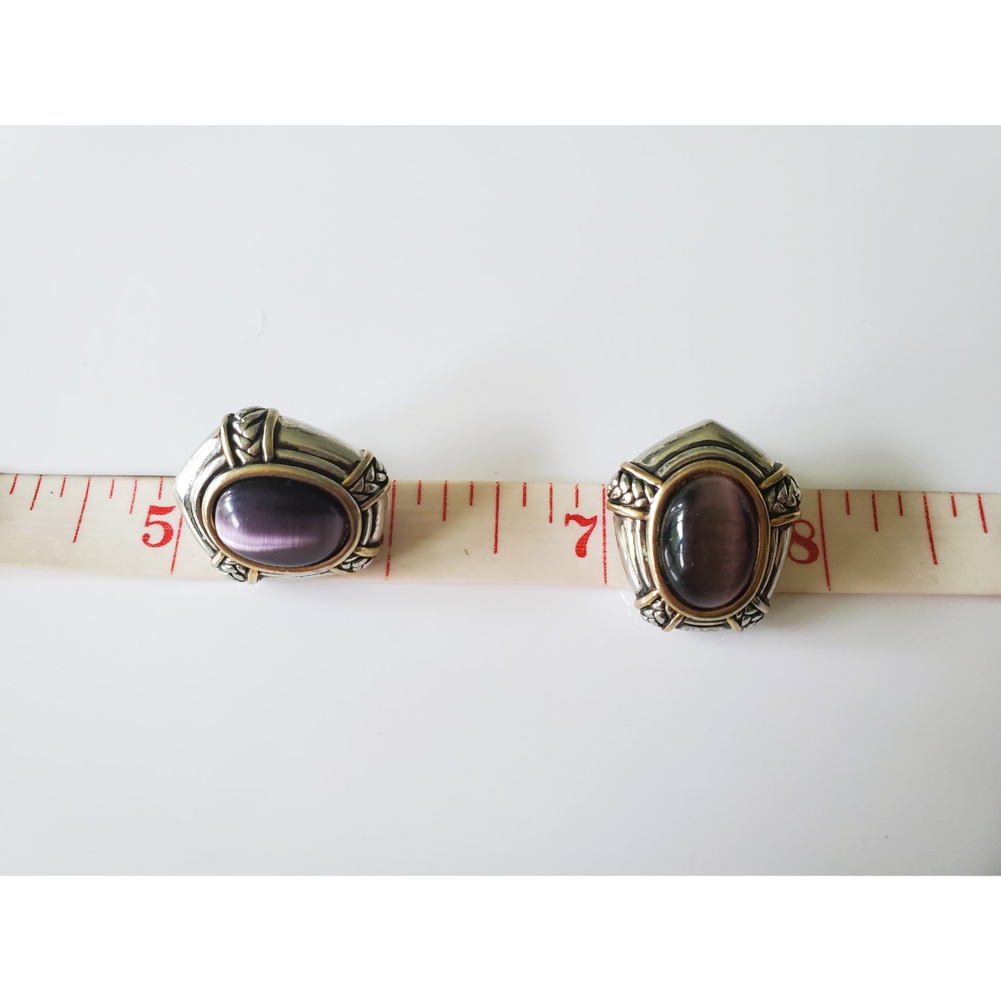 Vintage Silver and Purple Stone Oval Clip On Earrings