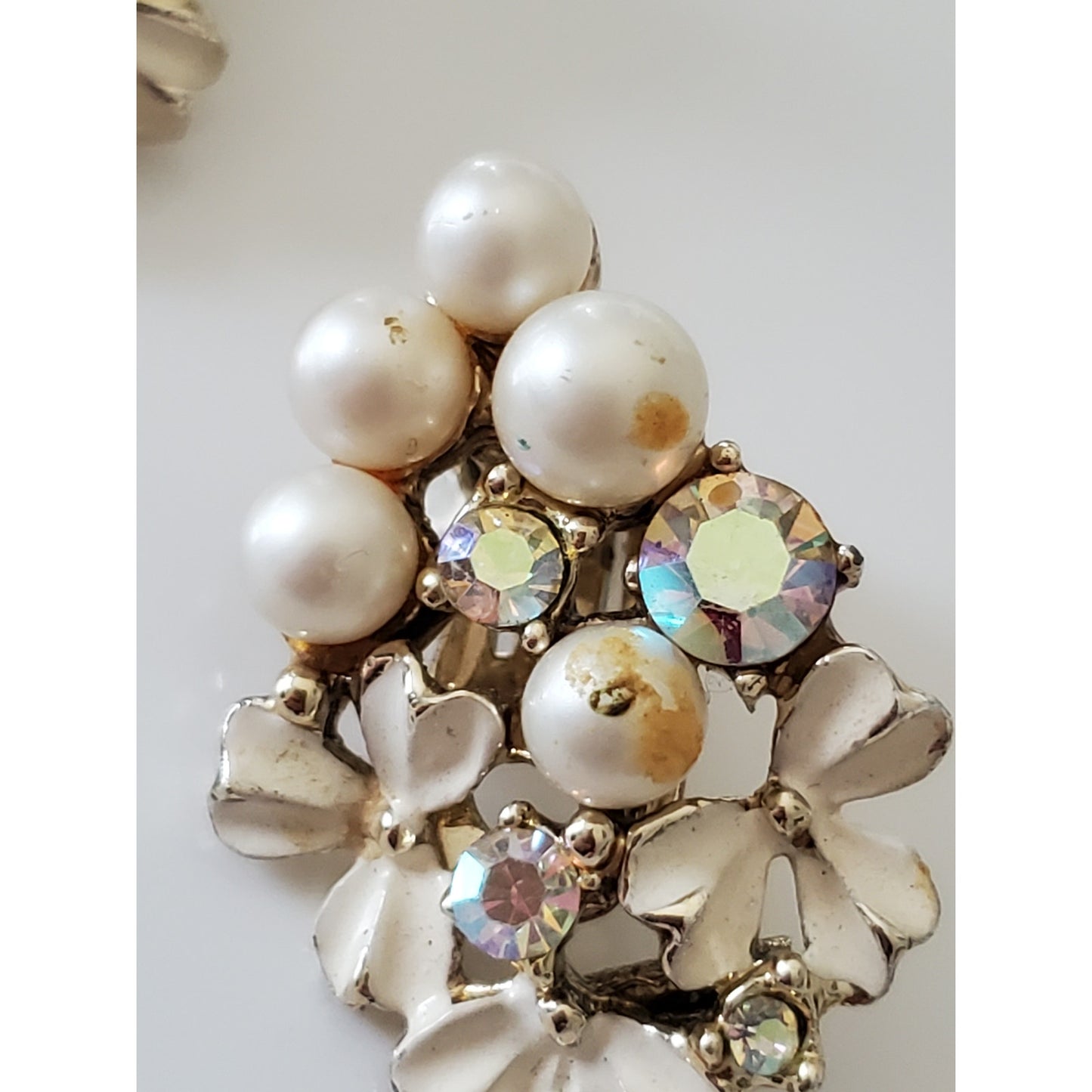 Vintage Faux Pearl and Rhinestone Clip On Earrings