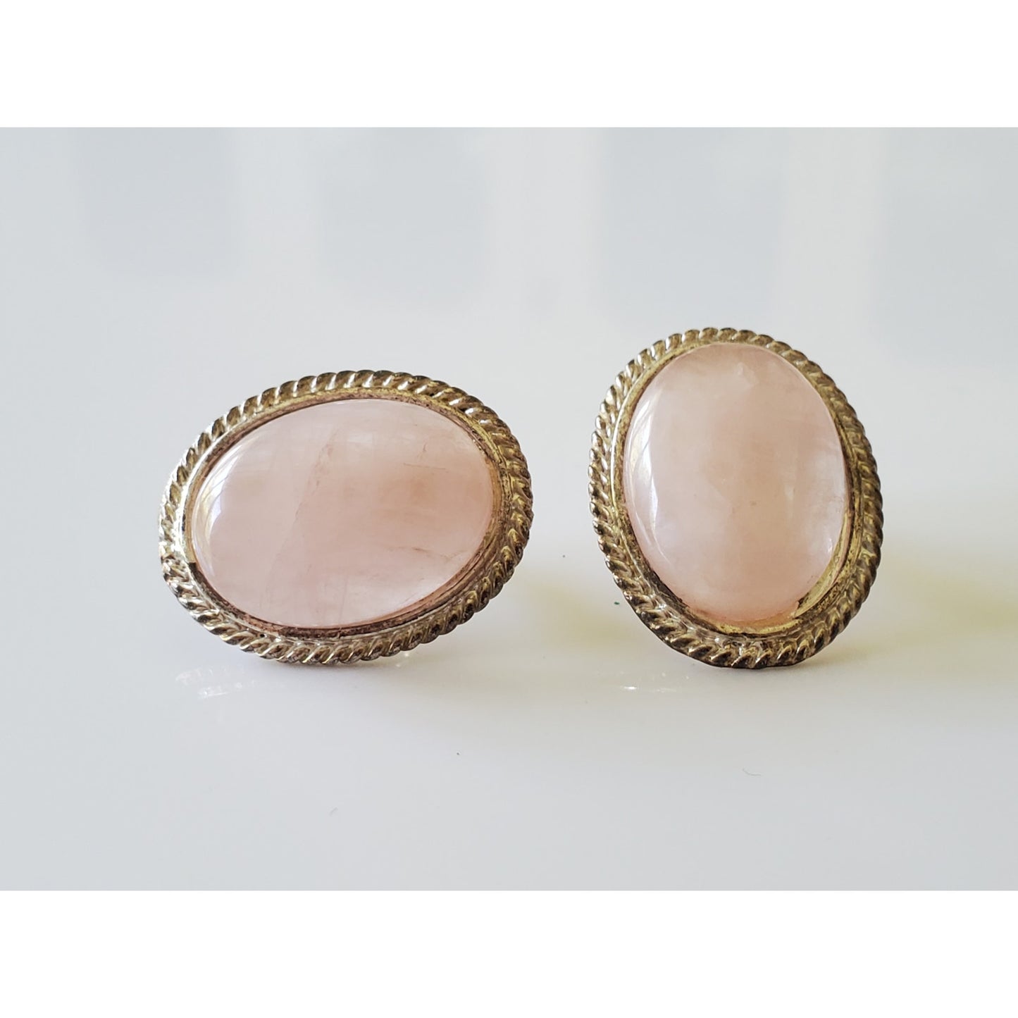 Vintage Oval Rose Quartz Stud Earrings