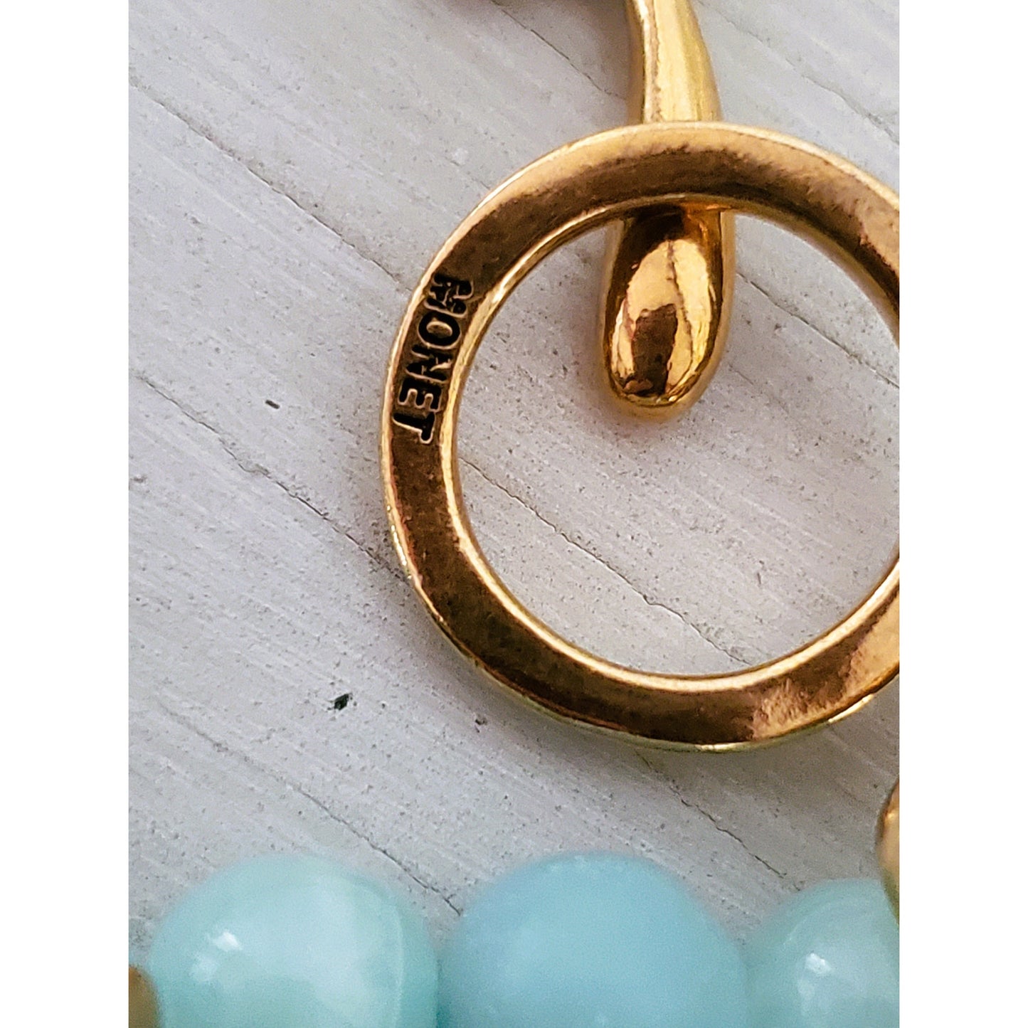 Monet Signed Light Green & Blue Necklace and Brooch Jewelry Set