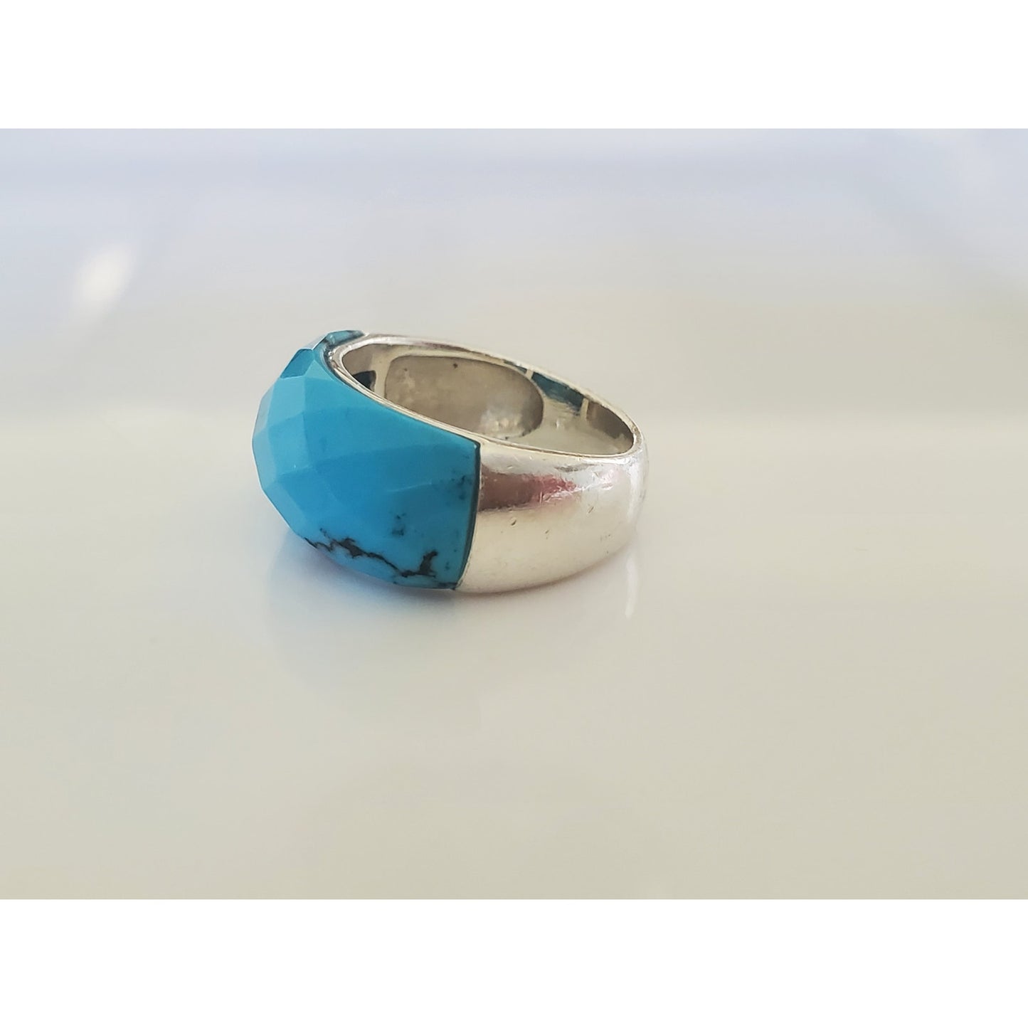 Faceted Turquoise Sterling Silver Ring Band