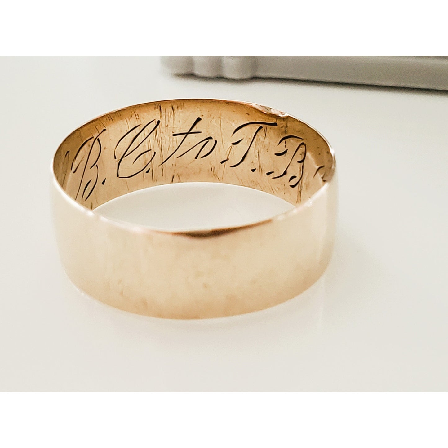 Vintage Victorian 14K Rose Gold Engraved Wide Band Ring