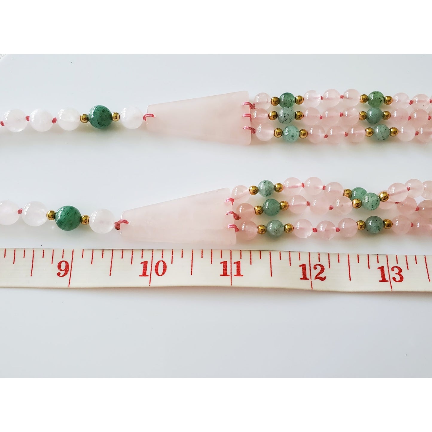 Vintage Multi Strand Rose Quartz and Jade Beaded Necklace