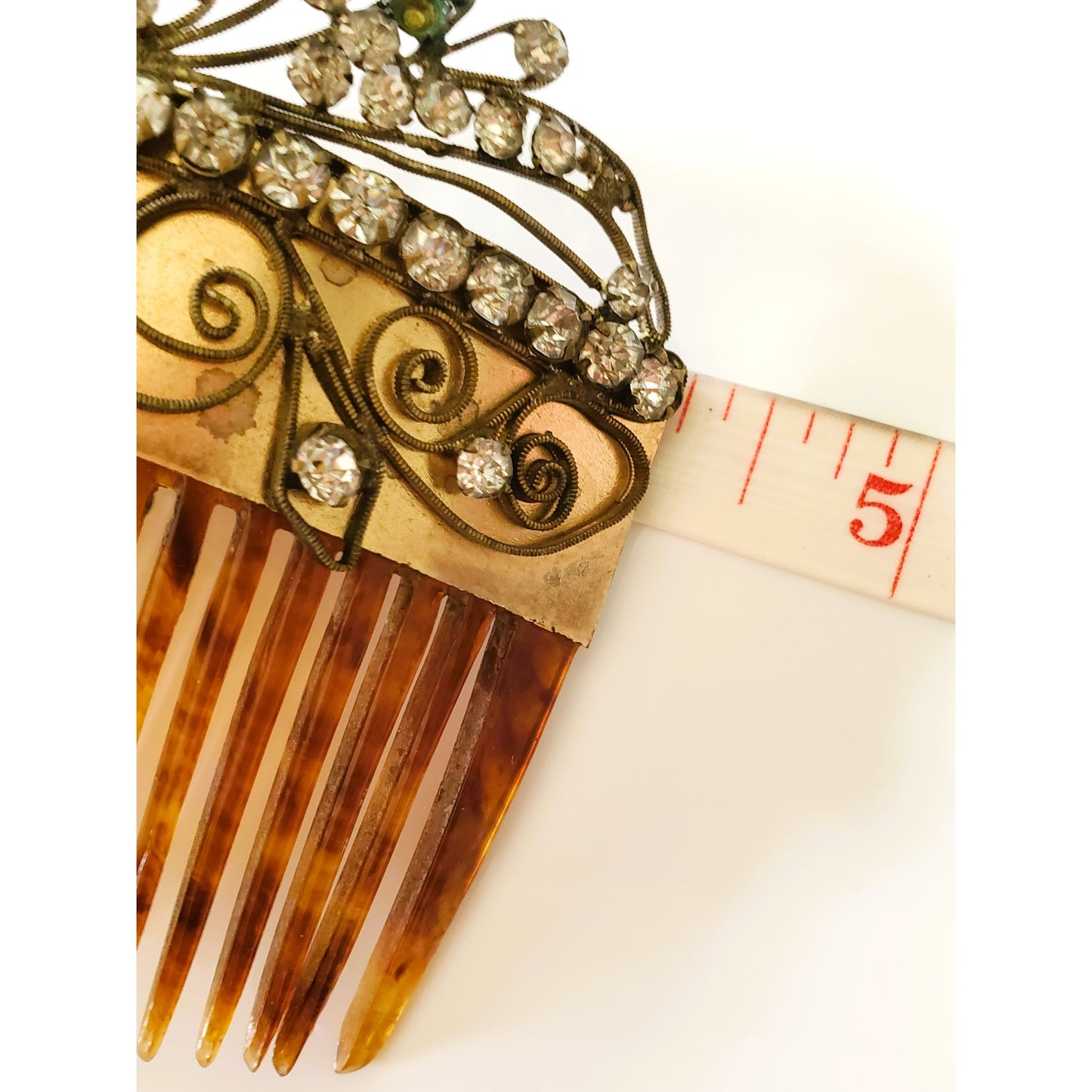 Vintage Antique Celluloid Rhinestone Haircomb with Barrette