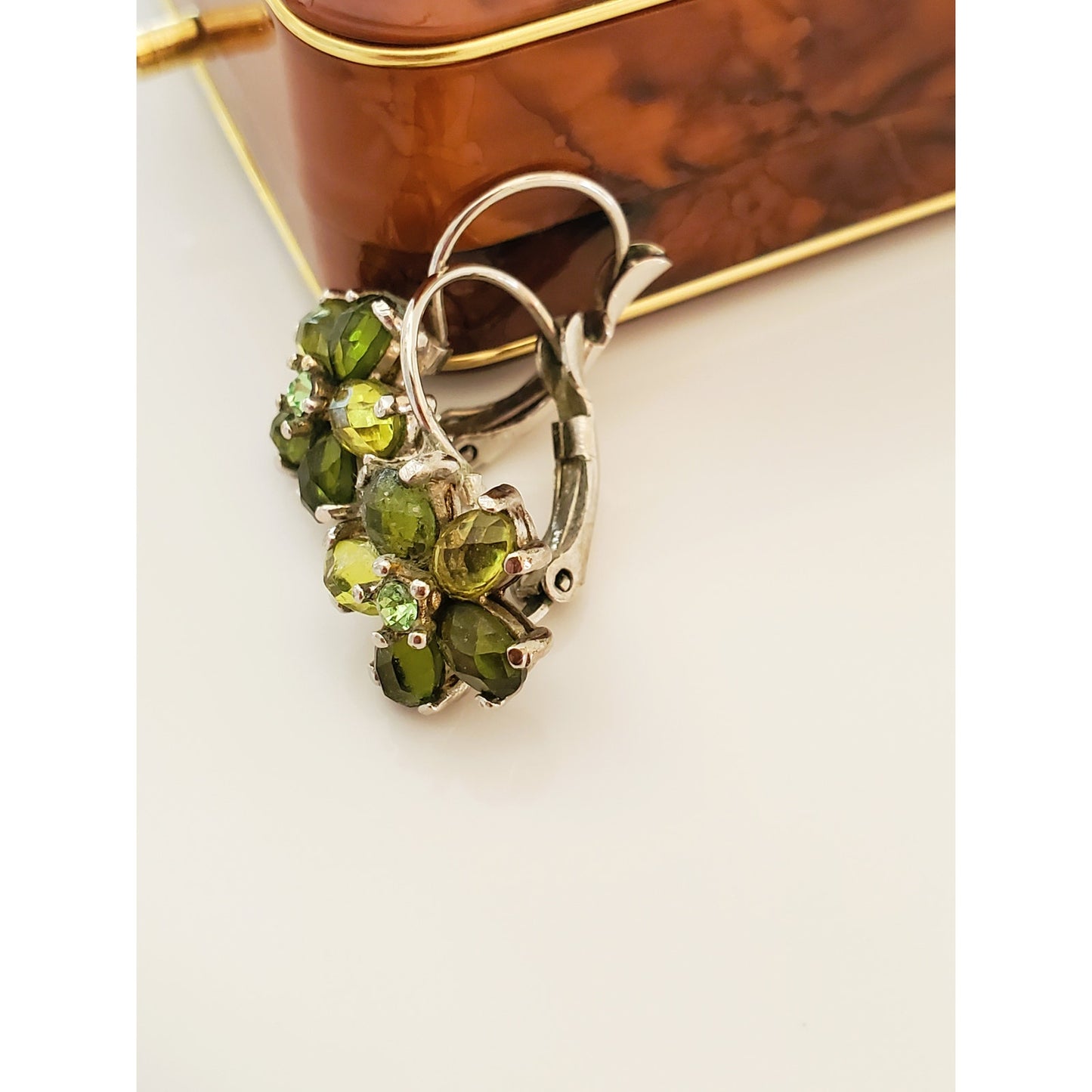 Vintage Green Crystal Flower Earrings