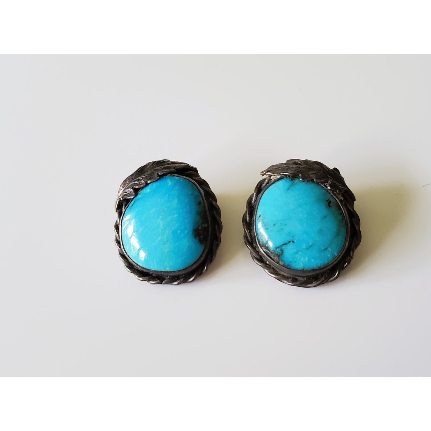 Vintage Turquoise Navajo Sterling Silver Clip On Earrings