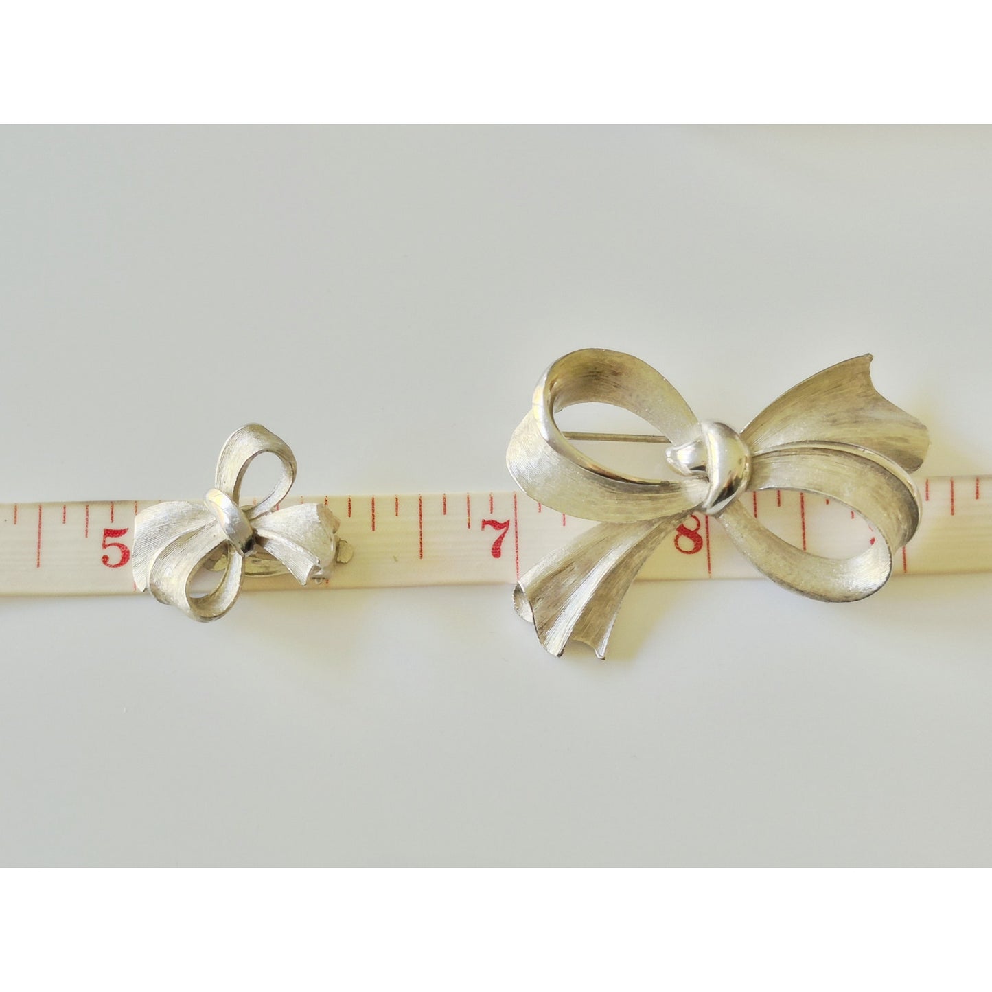 Vintage MCM Silver-tone Bow-tie Brooch and Earring Set
