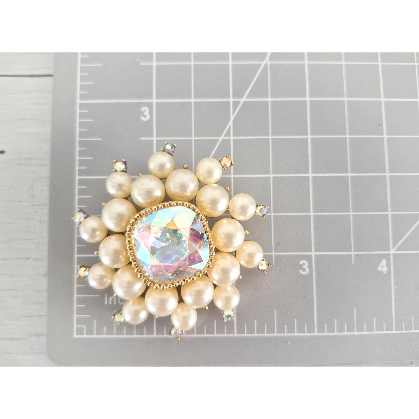 Vintage Large AB and Faux Pearl Brooch