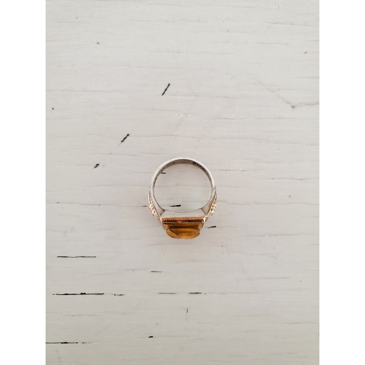 Vintage 10K Gold Sterling Silver Men's Tiger's Eye Cameo Ring
