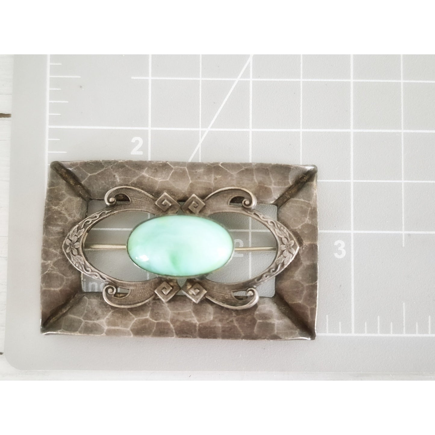 Antique Victorian Peking Green Glass Art Nouveau C-Clasp Brooch