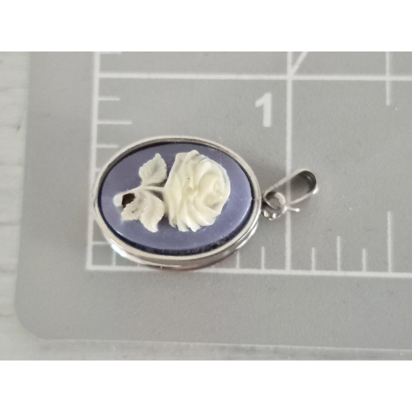 Vintage Mini Blue and White Faux Cameo Locket Pendant