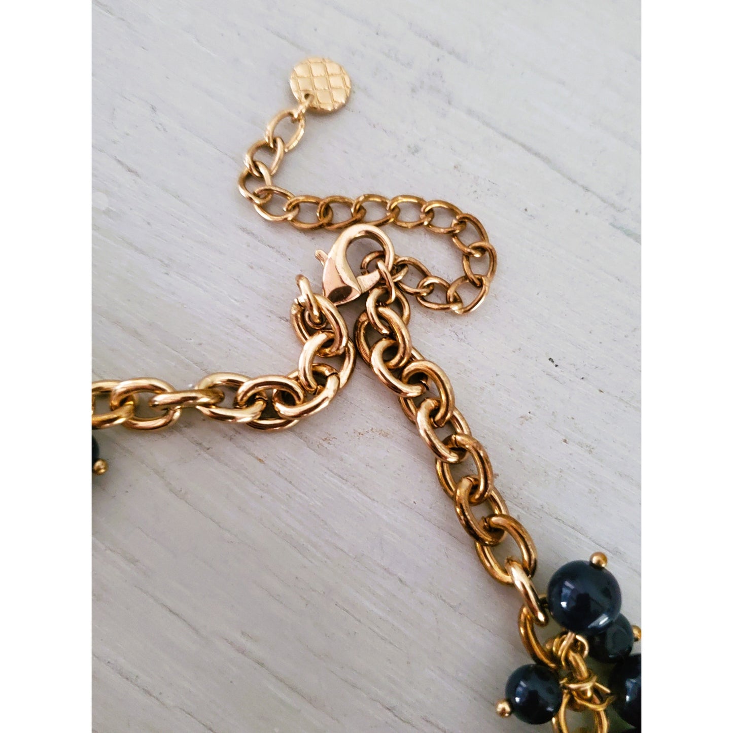 Talbots Navy Blue & Gold Tone Beaded Enamel Starburst Statement Necklace