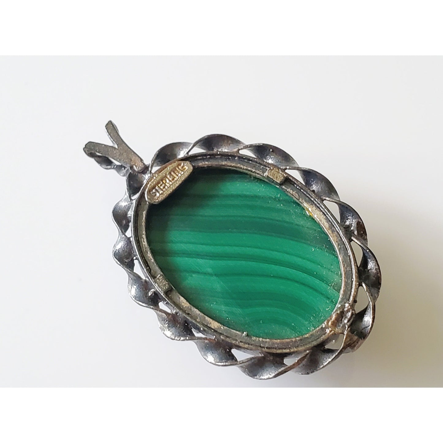 Vintage Sterling Silver Malachite Pendant and Earring Set