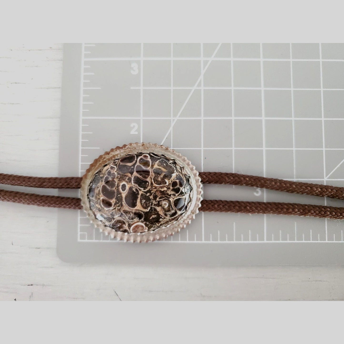 Vintage Western Bolo Tie with Jasper Fossilized Pendant