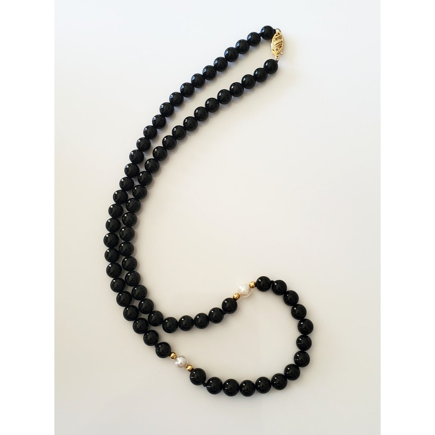 Onyx and Pearl 18in Necklace with 14K Gold Clasp