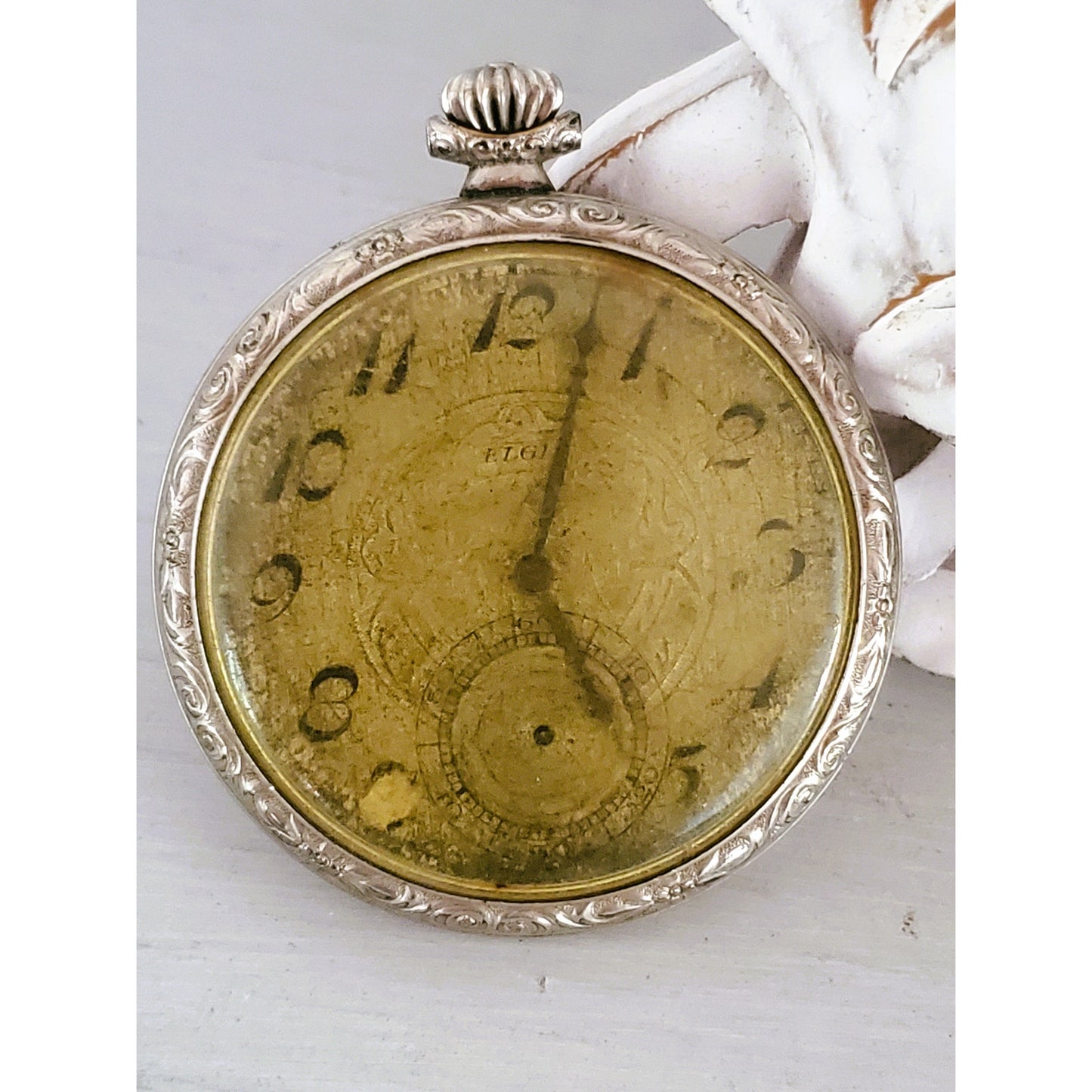 Antique Elgin Silver tone Pocket Watch - For Parts or Repair