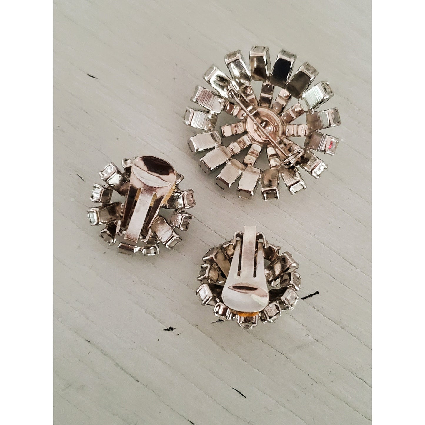 Vintage Clear Rhinestone Brooch and Earring Set
