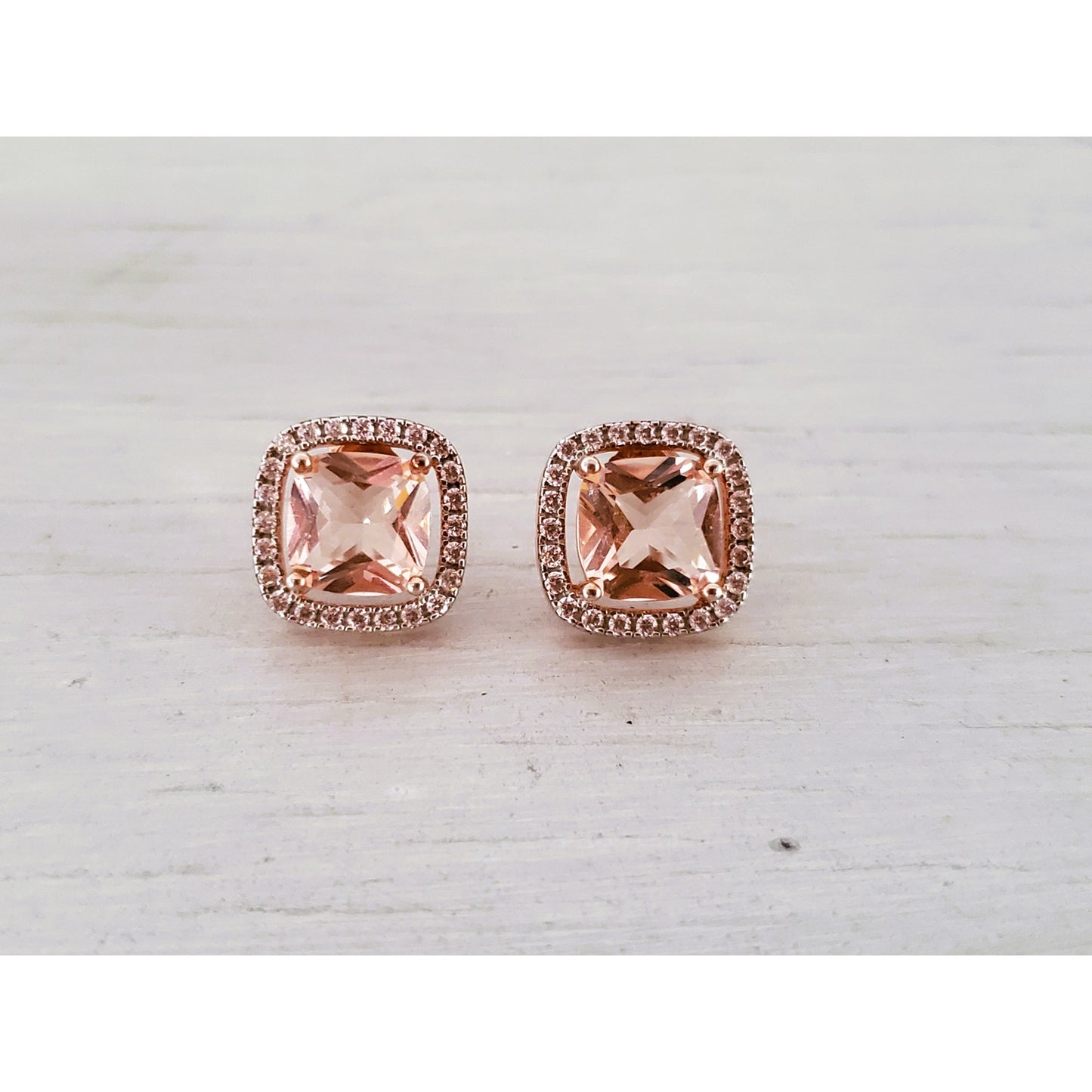 Morganite and CZ Sterling Silver Stud Earrings