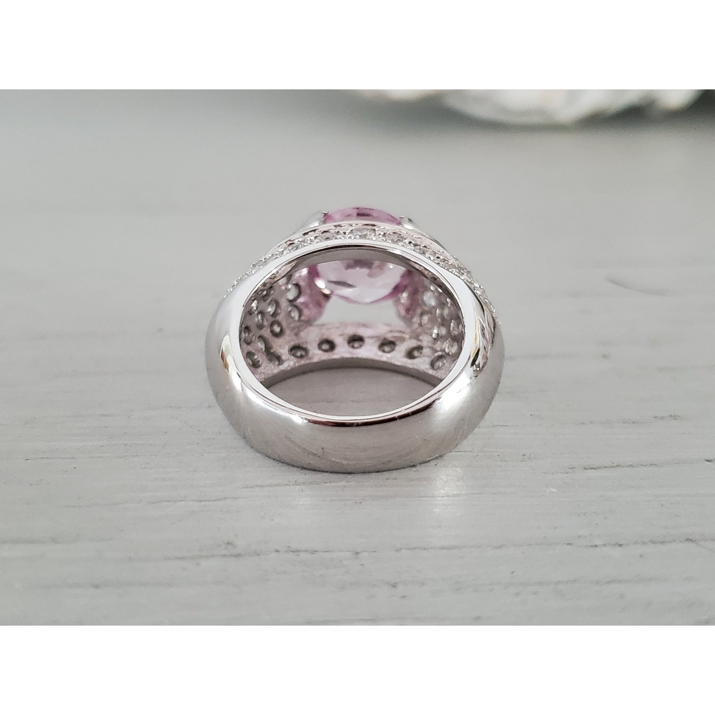 Sterling Silver Pink and Clear Crystal Zirconia Cocktail Ring