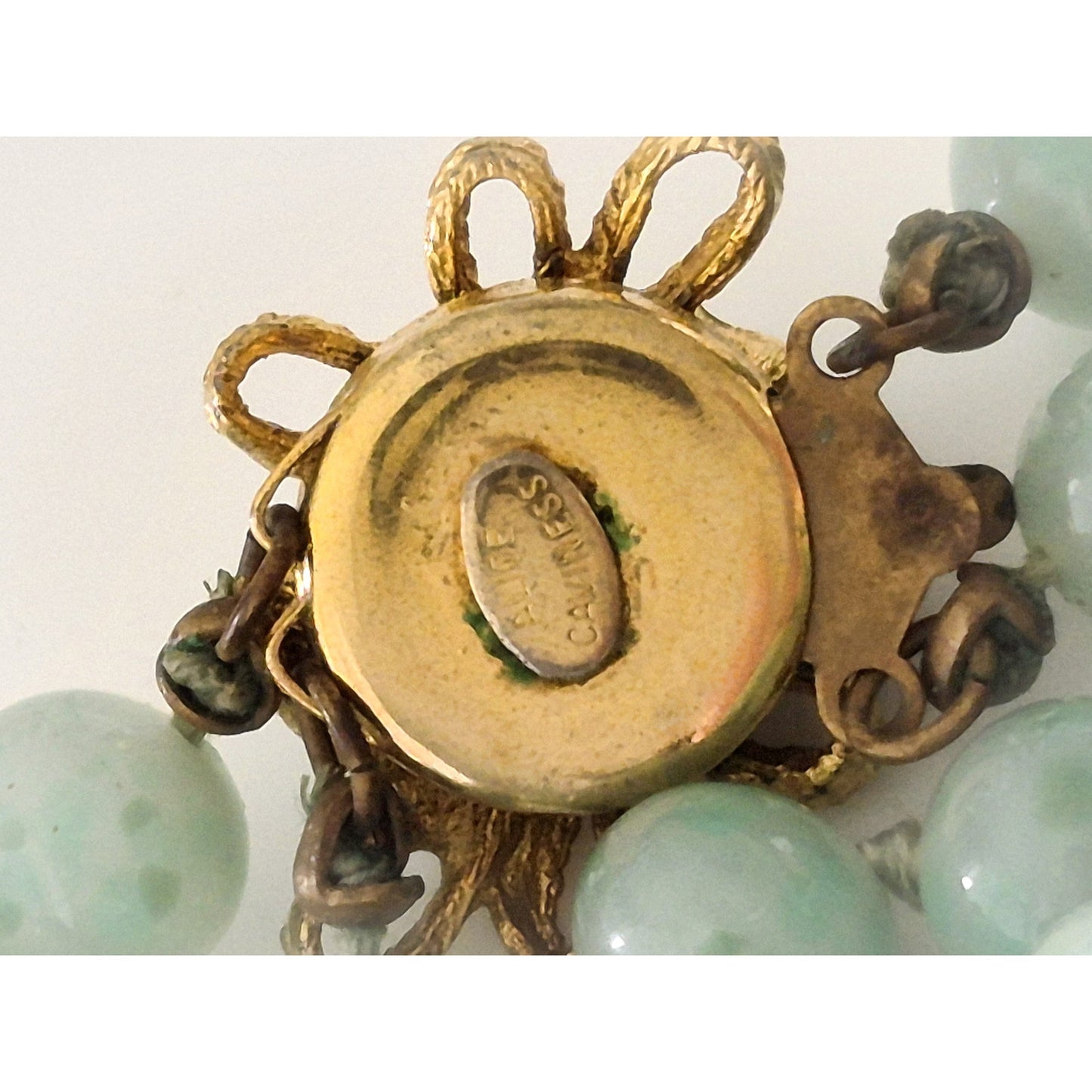 Vintage Sage Green Glass Double-strand Alice Caviness Signed Necklace