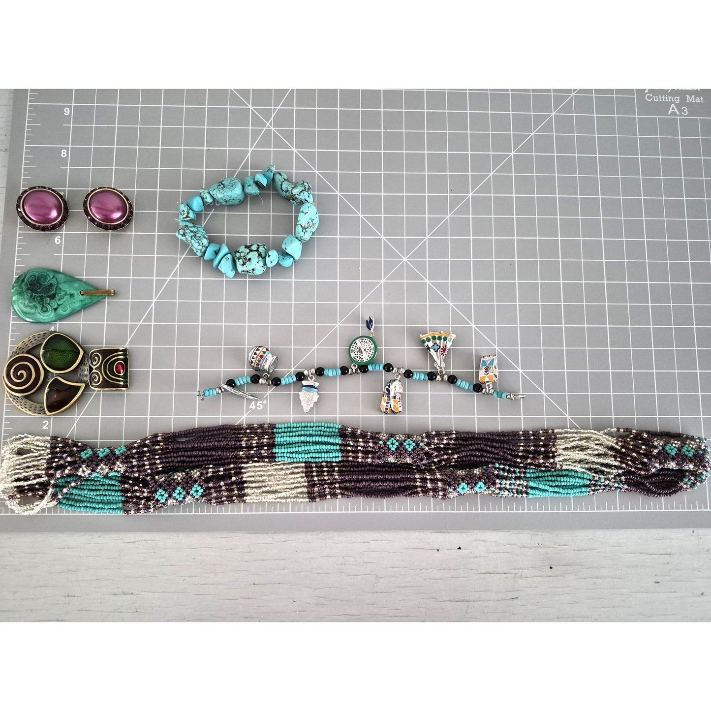 Southwestern Turquoise Blue and Purple Jewelry Set