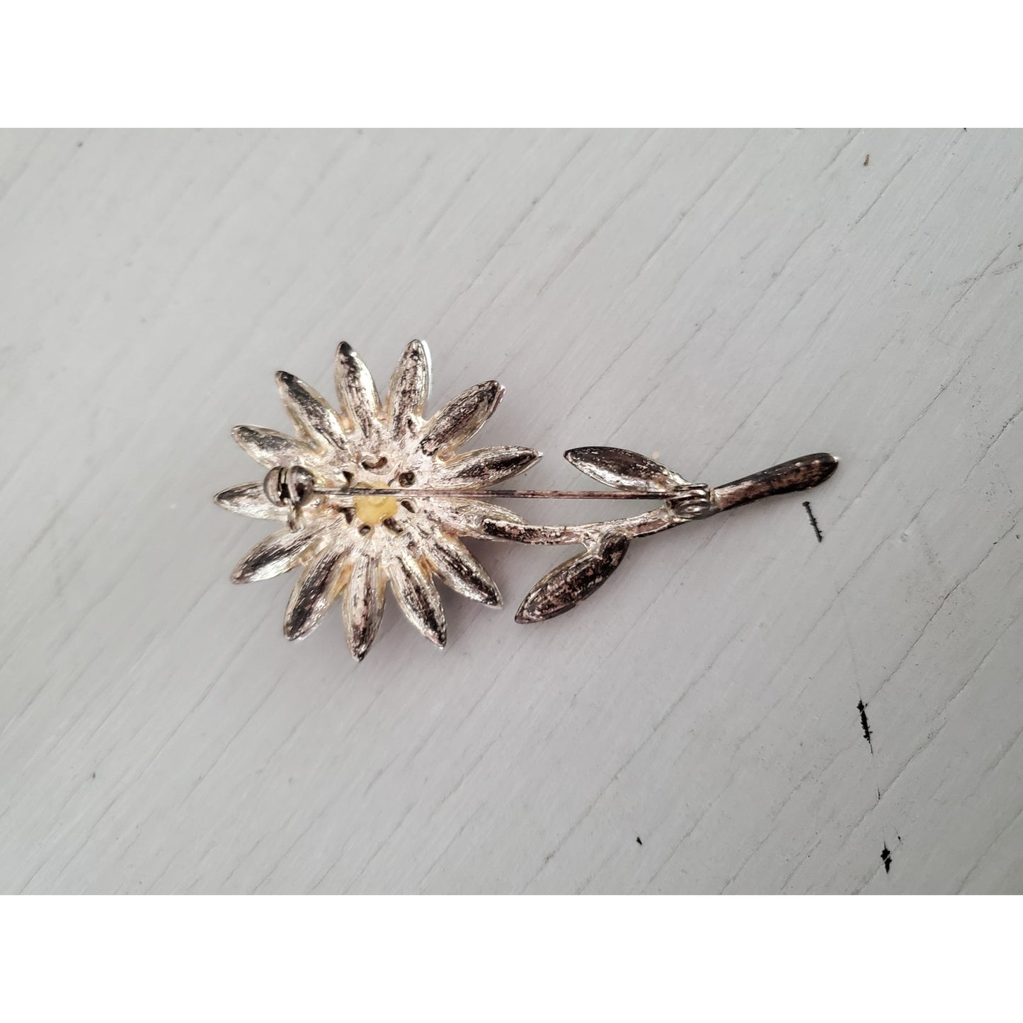 Vintage Pastel Rhinestone Daisy Brooch Pin