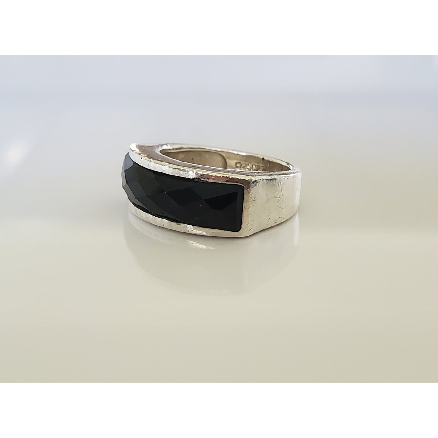 Vintage CFJ Sterling Silver Onyx Ring Band