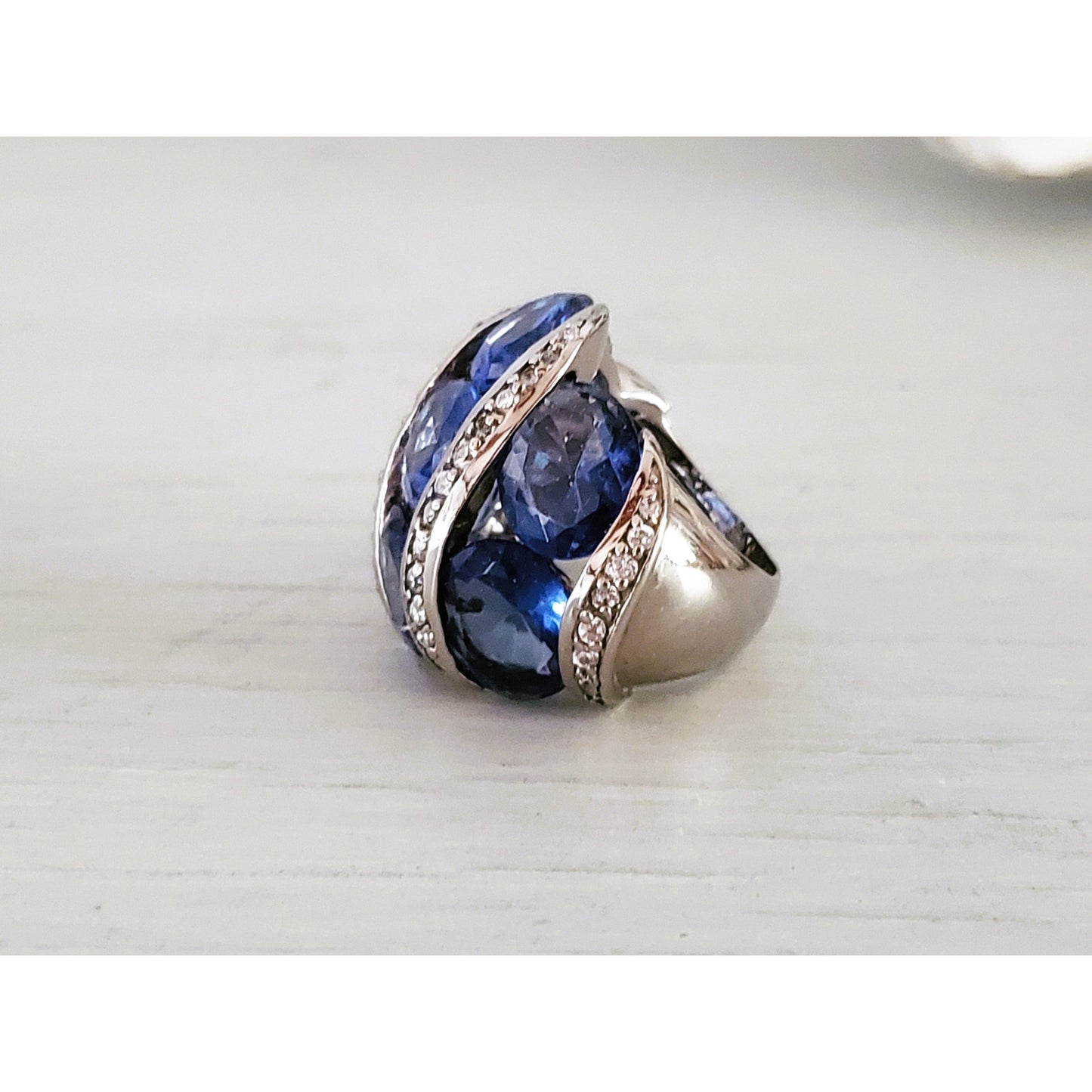 Sterling Silver Cubic Zirconia Tanzanite Cocktail Ring