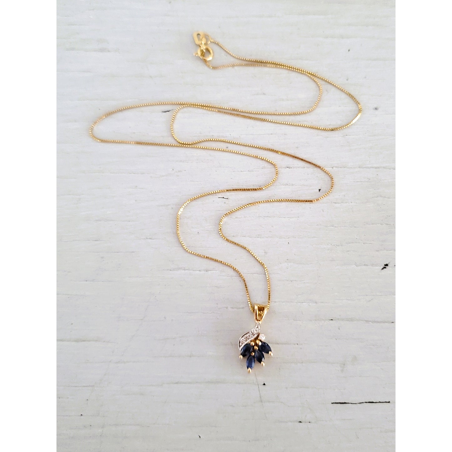 Vintage 14K Gold Dainty Sapphire and Diamond Floral Necklace