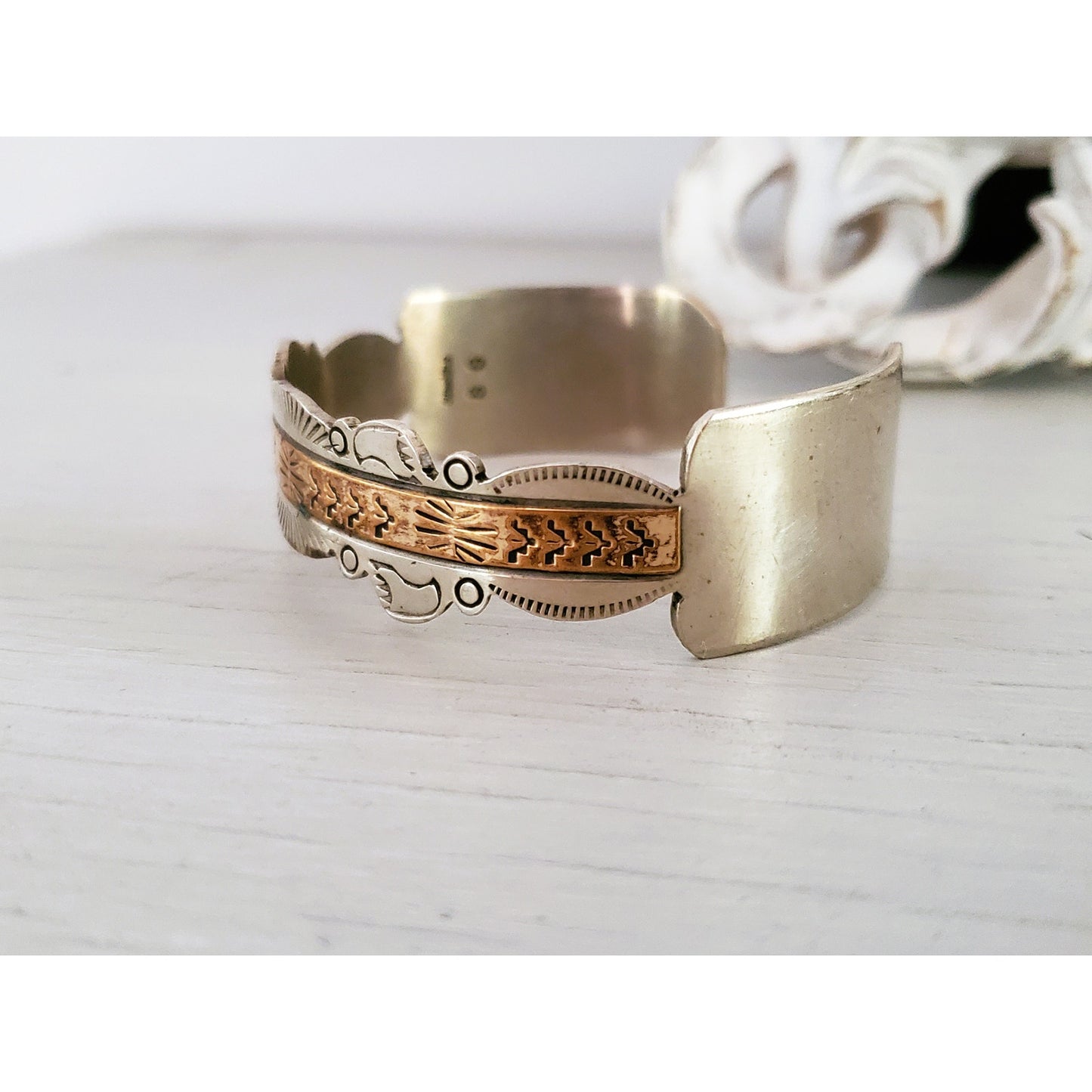 Sterling Silver and Brass Native American Bangle Bracelet