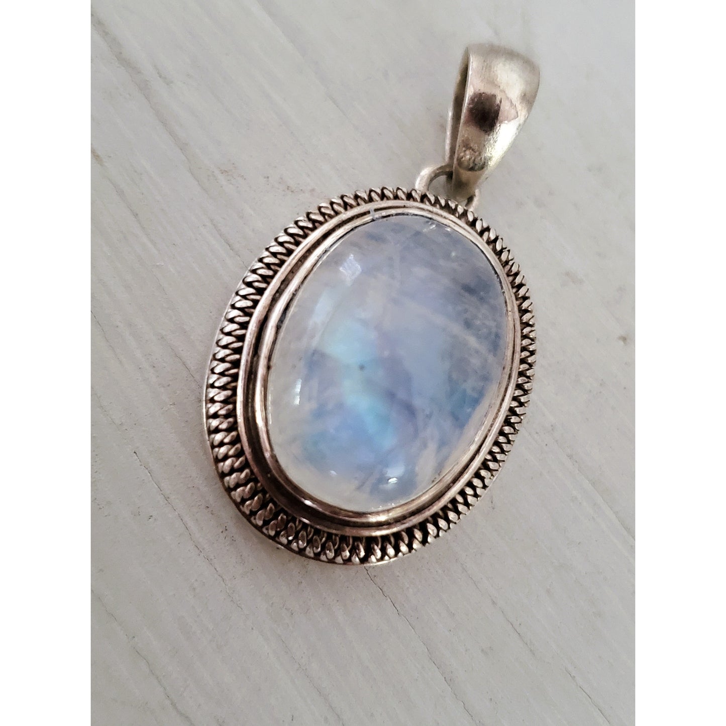 Vintage Sterling Silver Oval Moonstone Pendant